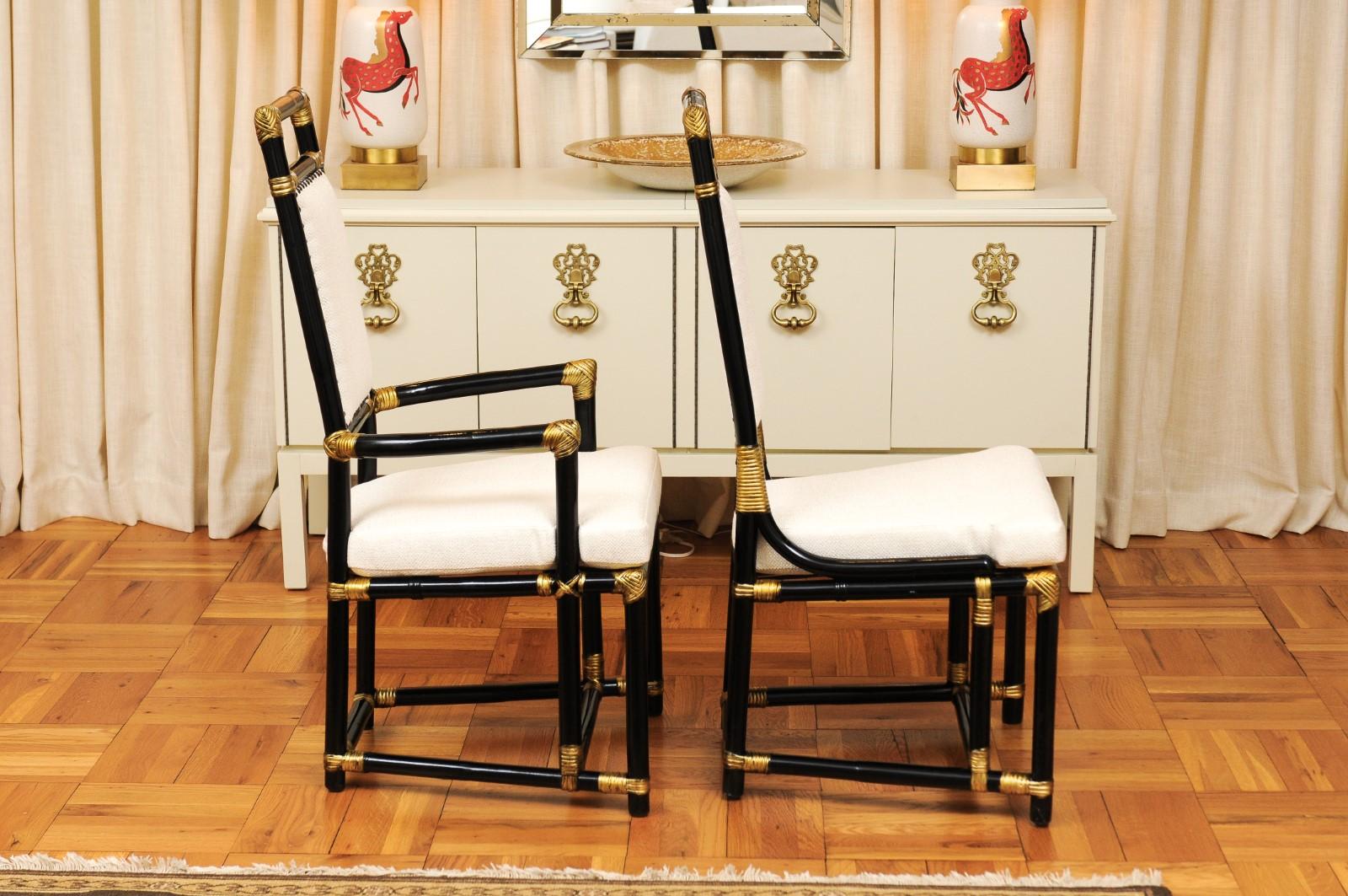 Rotin Élégant ensemble restauré de 8 chaises de salle à manger trône par Henry Olko:: vers 1955 en vente