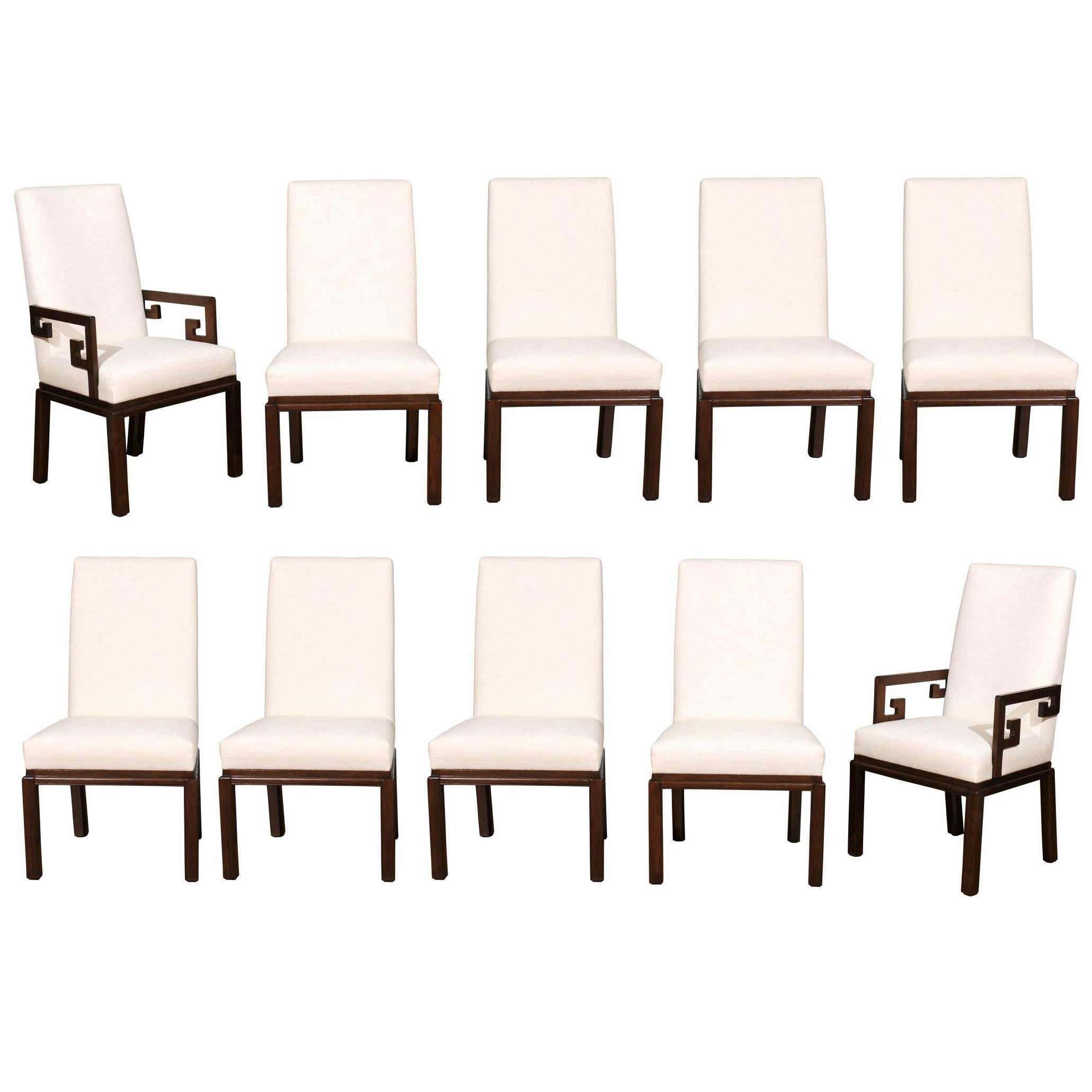 Elegant Restored Set of 10 Parsons Style Dining Chairs by Baker, Circa 1970