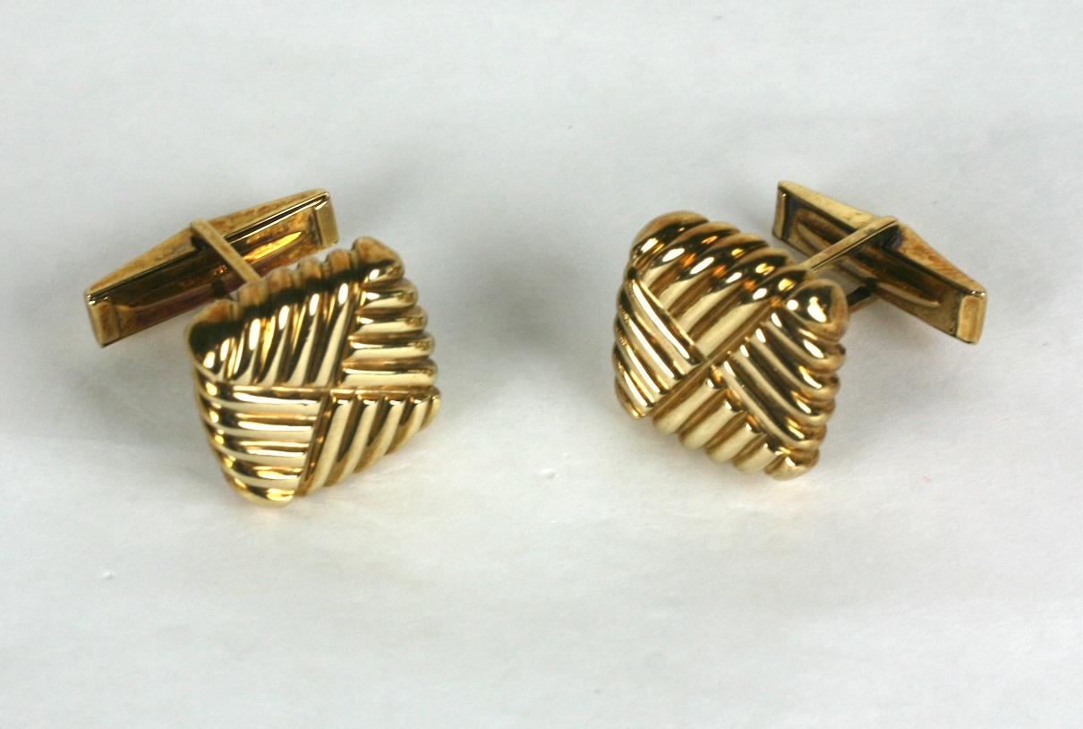 Elegant Ribbed Gold Square Cufflinks with hard swivel shanks. Heavy cast gold (not hollow) with lovely patina and timeless design. 
Motif 5/8
