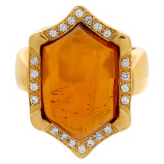 Elegant Ring with Hexagonal Cabochon Madeira Citrine Ring, 18k Yellow Gold