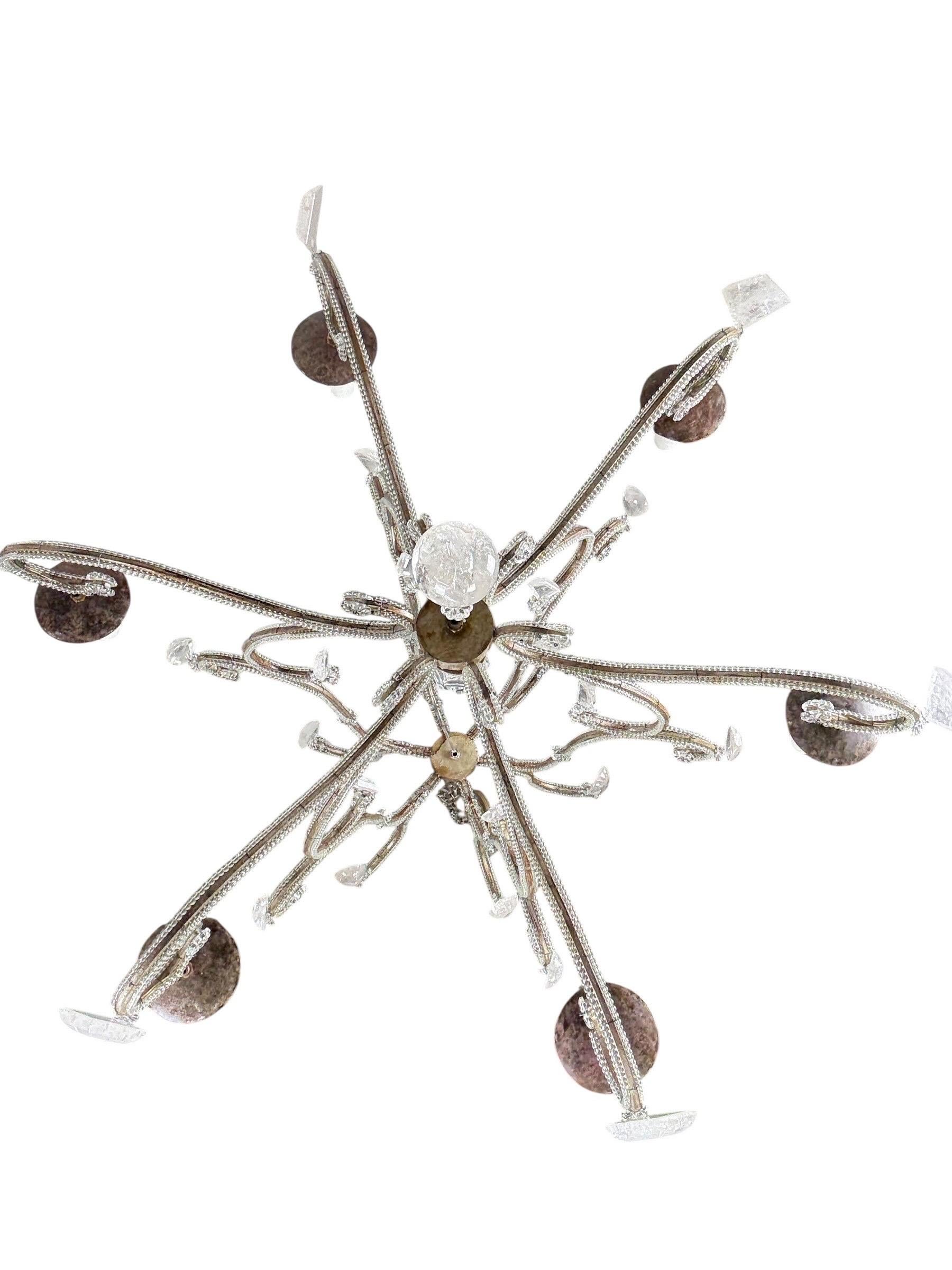 Lustre à six lumières en fer et cristal Elegant Rock en vente 5