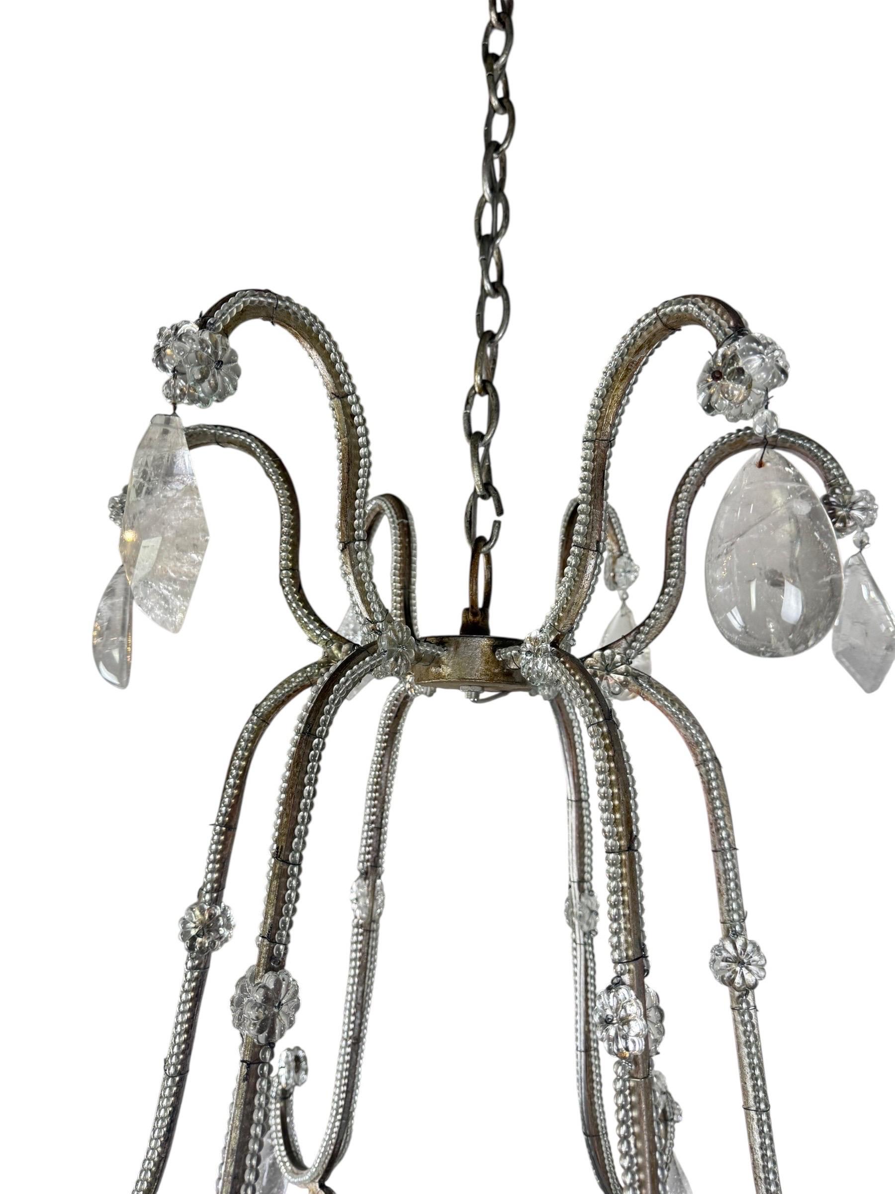 Lustre à six lumières en fer et cristal Elegant Rock en vente 6