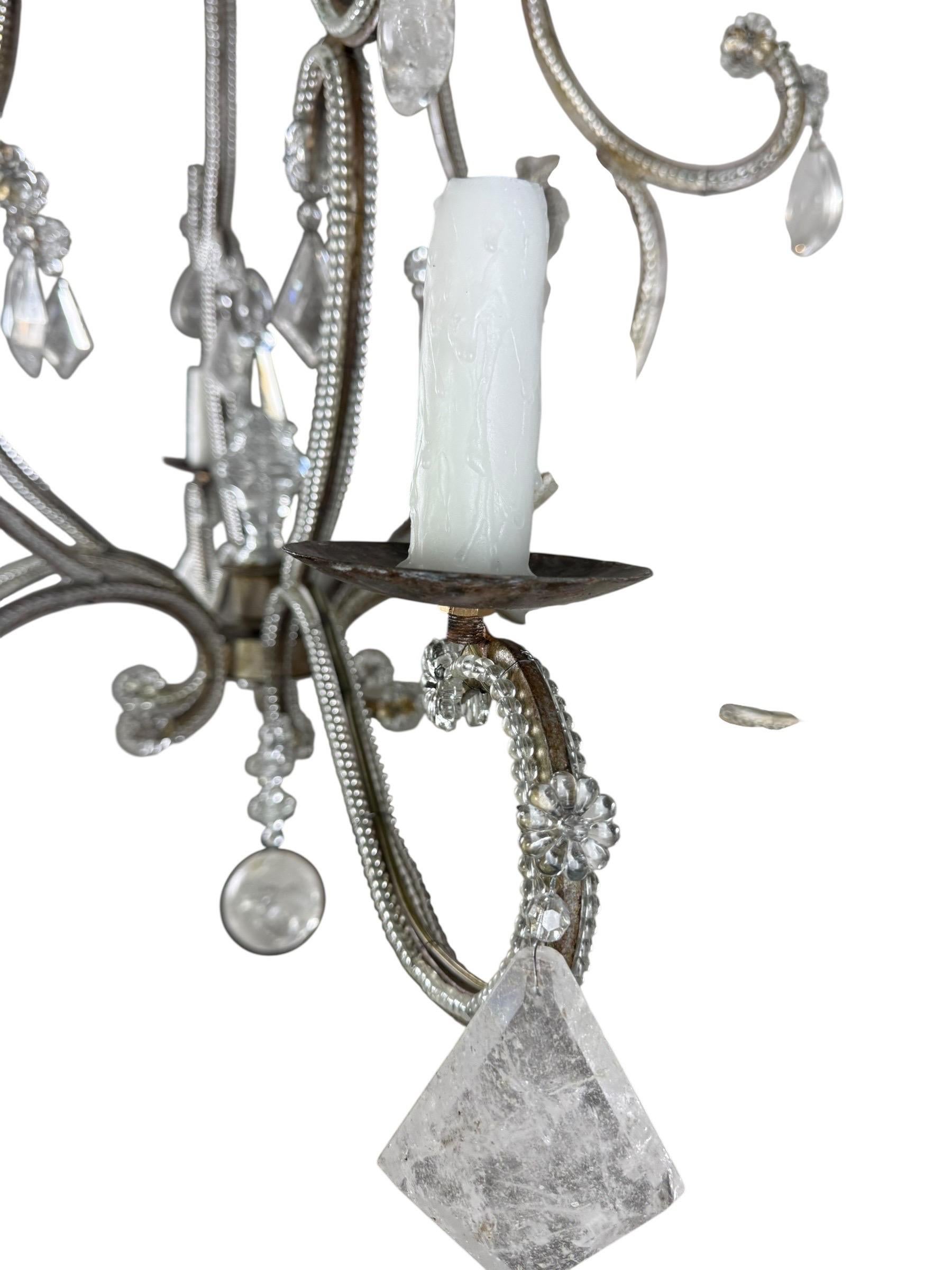 Lustre à six lumières en fer et cristal Elegant Rock en vente 10