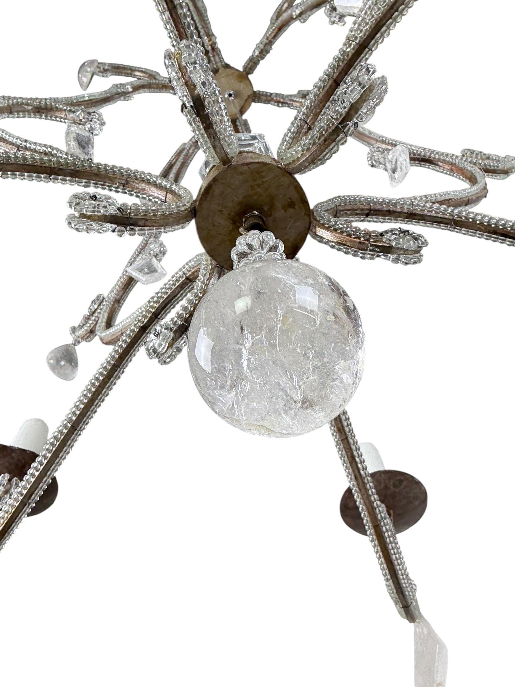 Lustre à six lumières en fer et cristal Elegant Rock en vente 12
