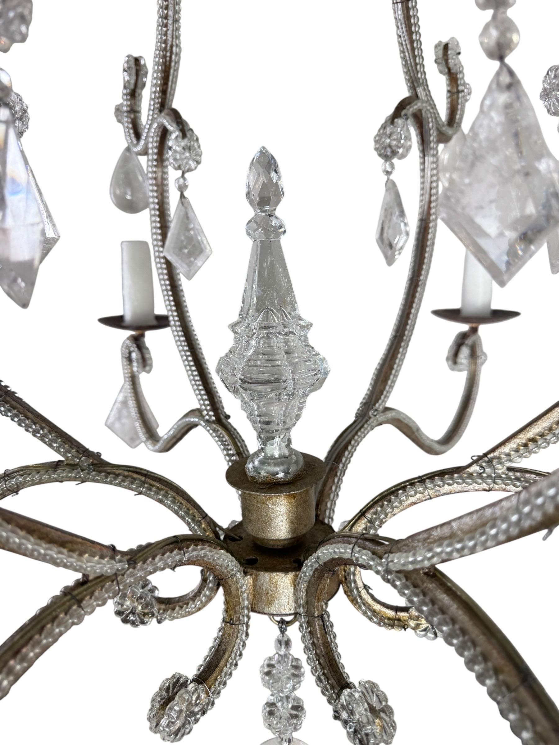 20ième siècle Lustre à six lumières en fer et cristal Elegant Rock en vente