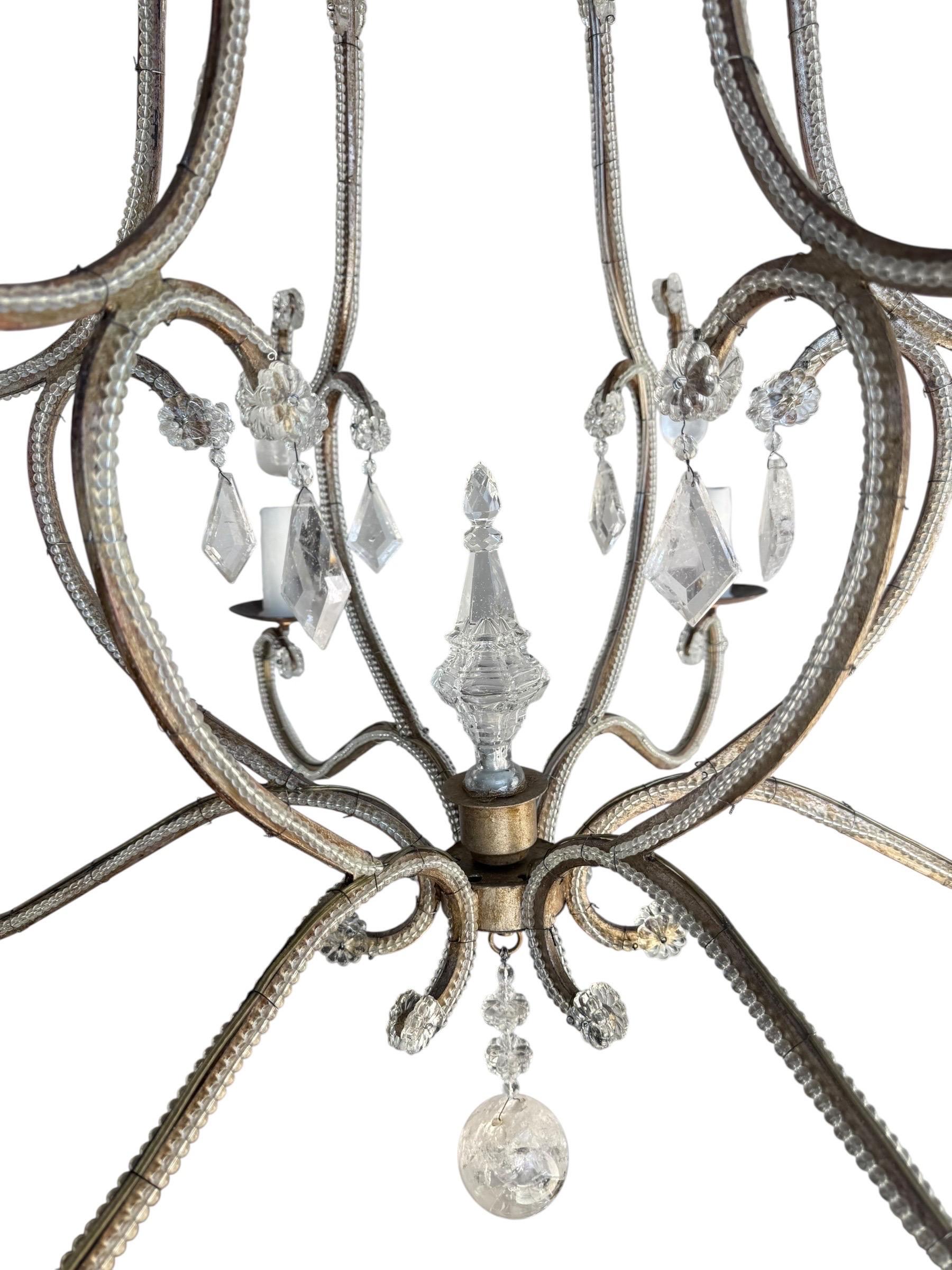 Cristal Lustre à six lumières en fer et cristal Elegant Rock en vente