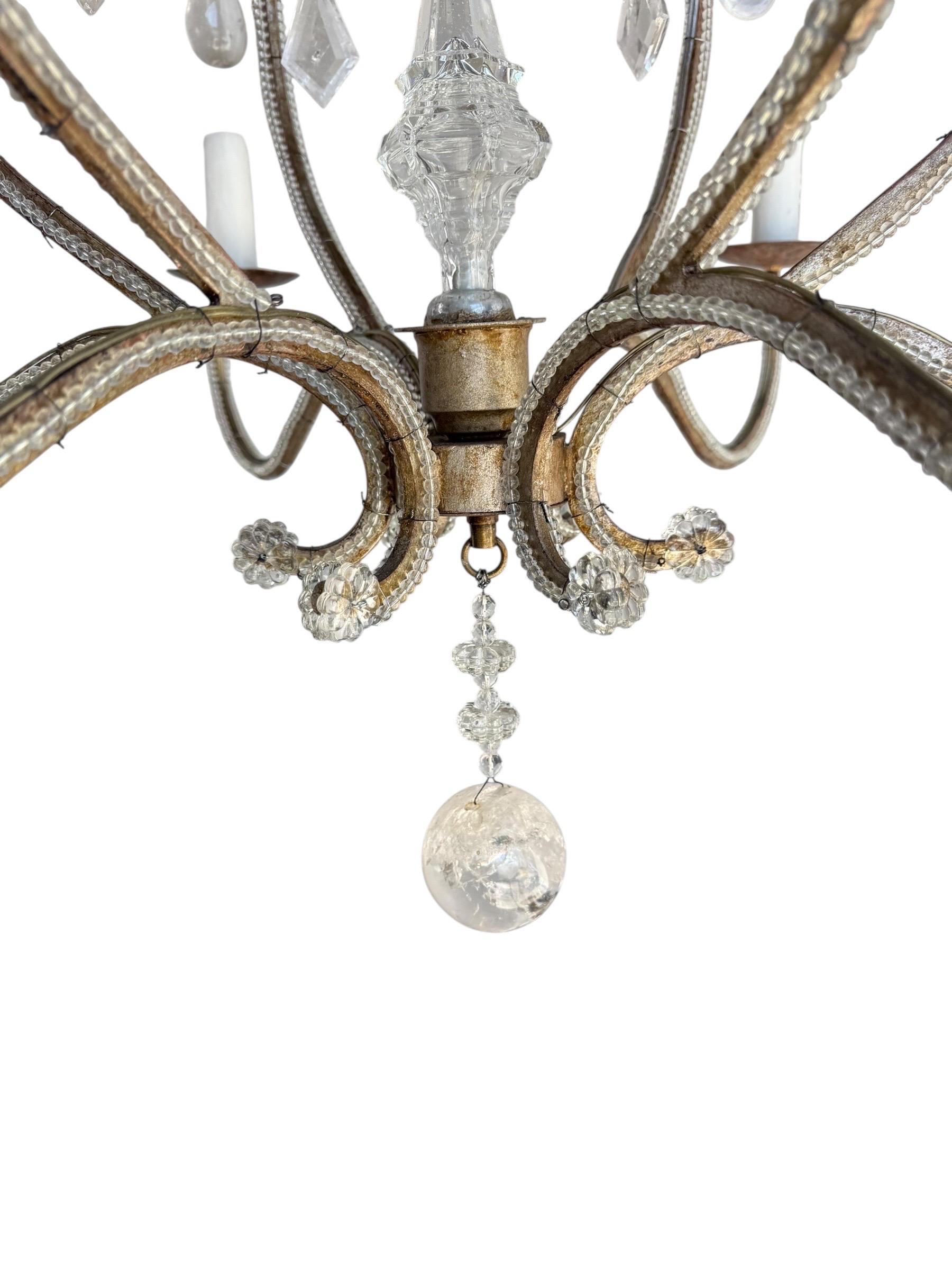 Lustre à six lumières en fer et cristal Elegant Rock en vente 3