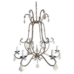 Elegant Rock Crystal and Iron Six-Light Chandelier
