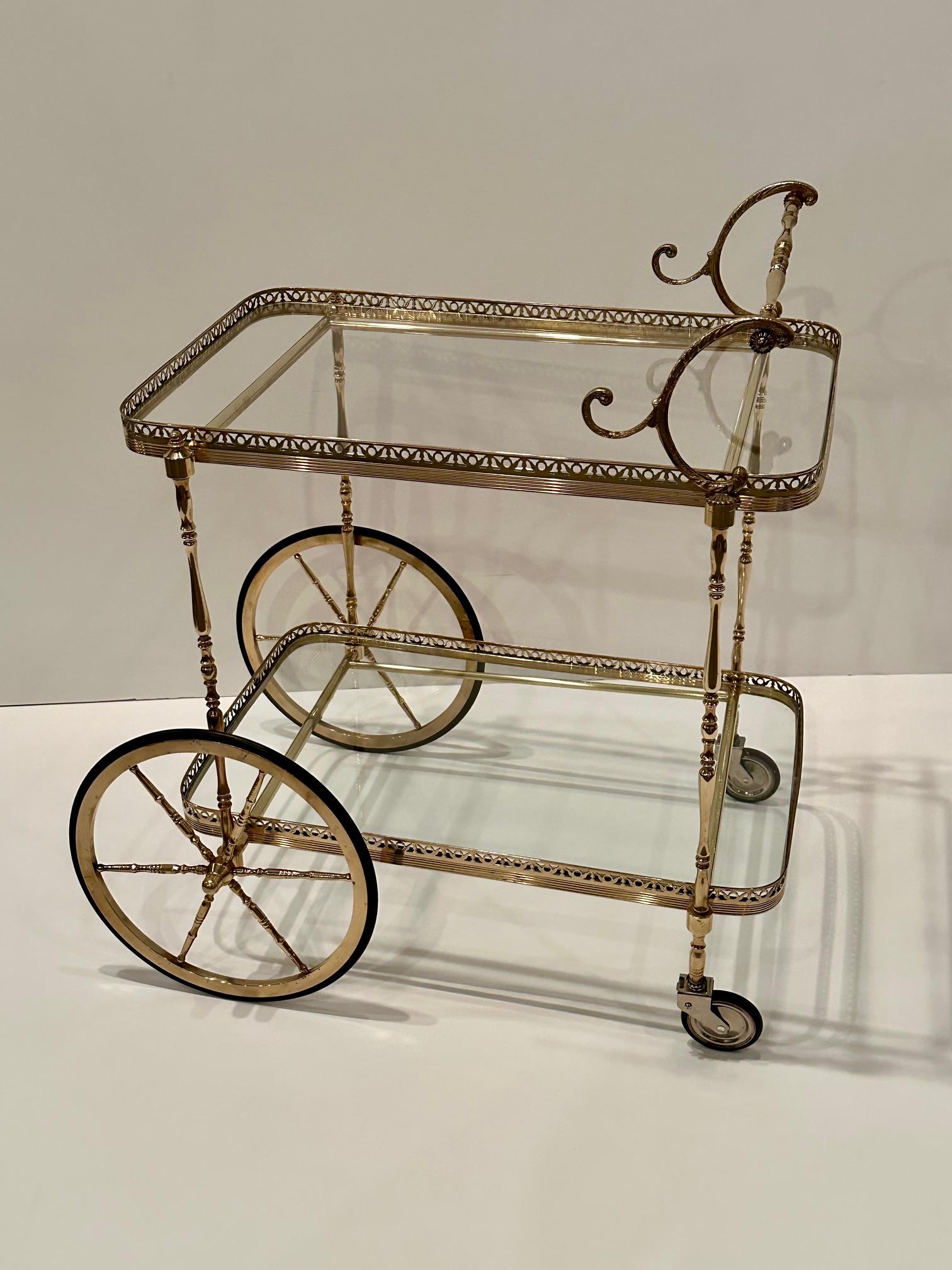 Elegant Rococo French Brass & Glass Bar Cart 5