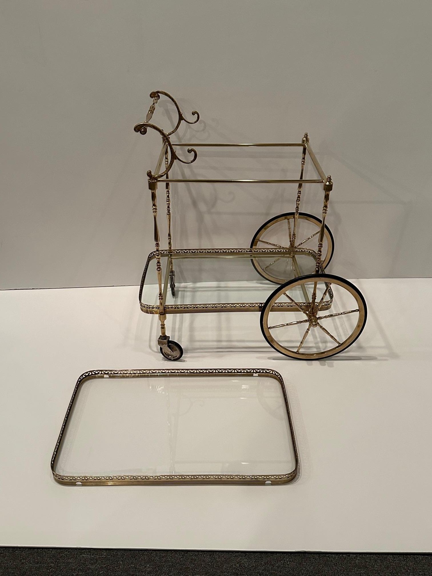 Elegant Rococo French Brass & Glass Bar Cart 6