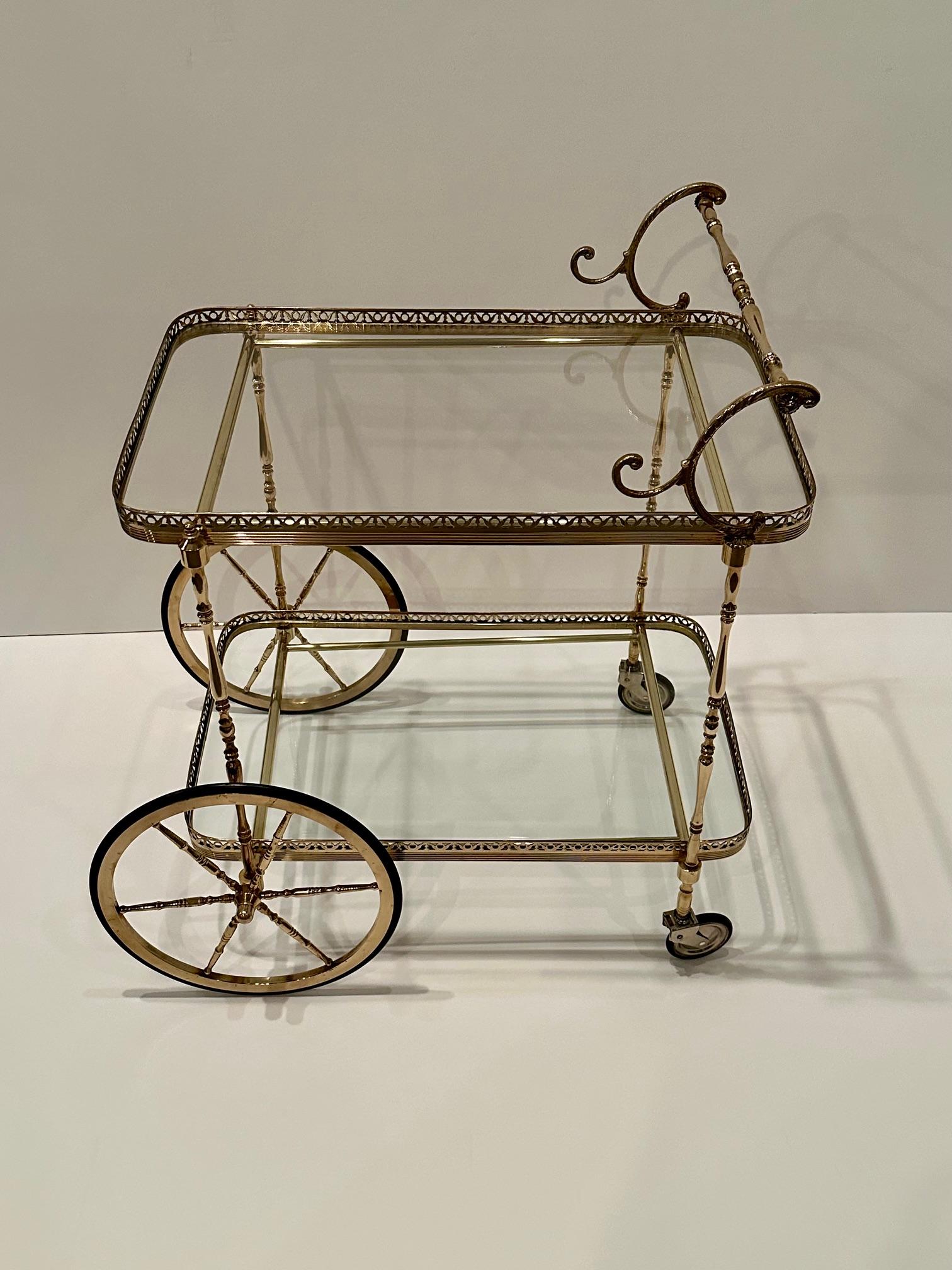 Late 20th Century Elegant Rococo French Brass & Glass Bar Cart