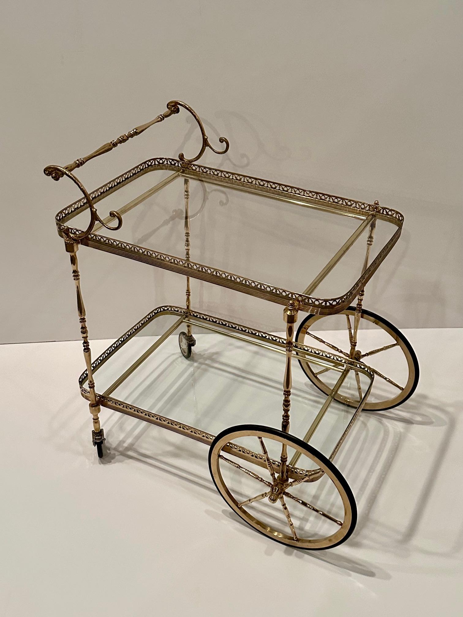 Elegant Rococo French Brass & Glass Bar Cart 1