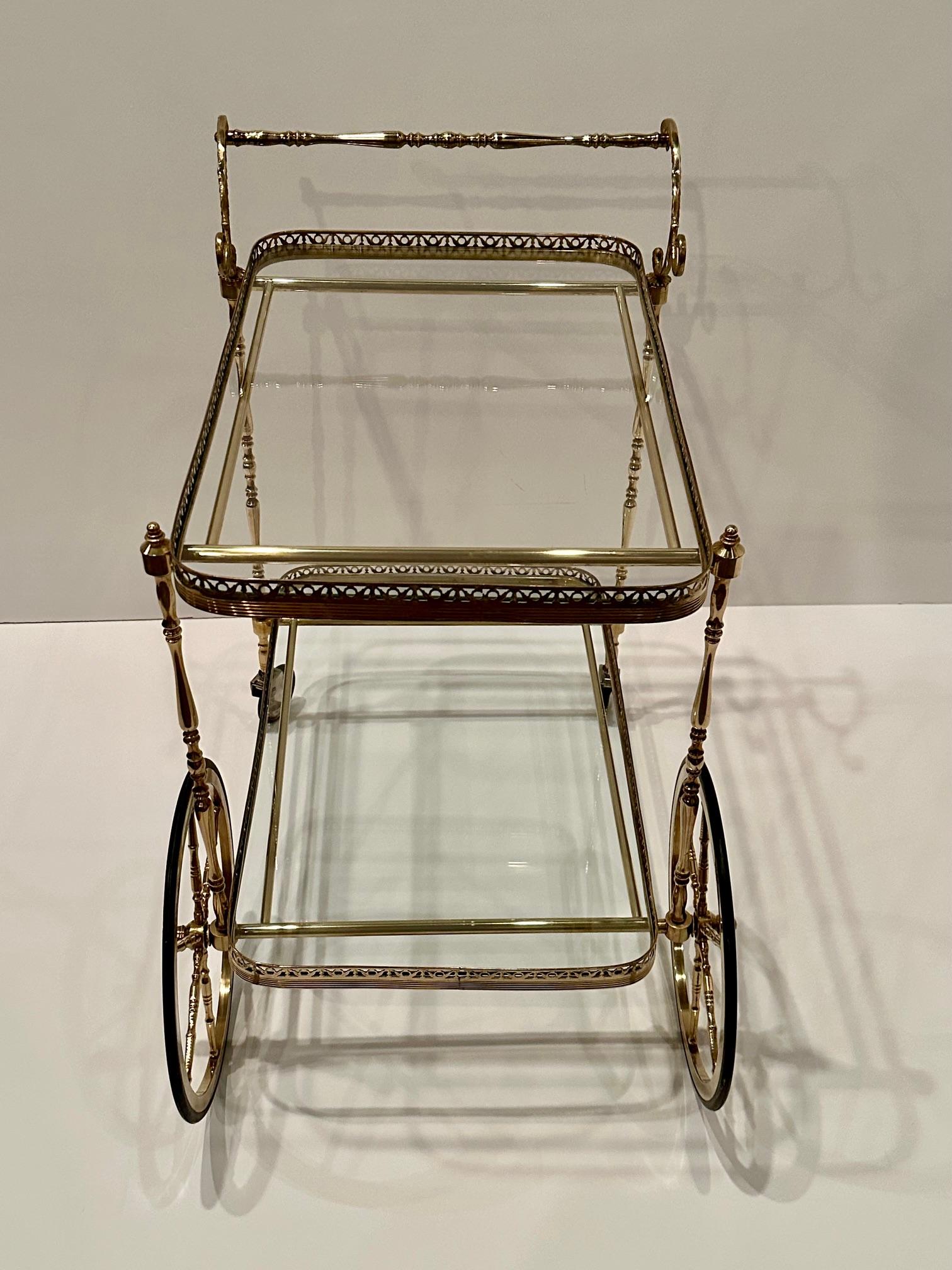 Elegant Rococo French Brass & Glass Bar Cart 2