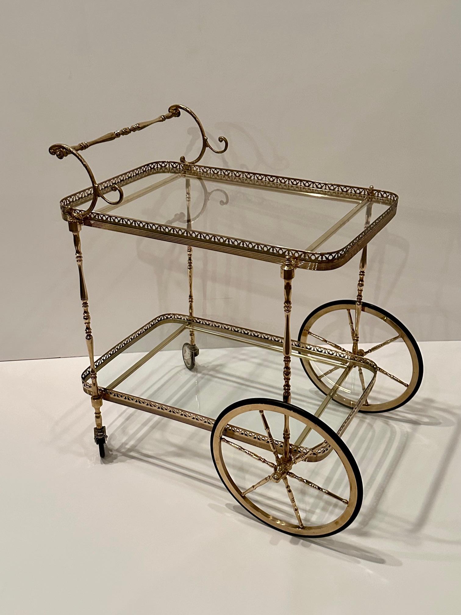 Elegant Rococo French Brass & Glass Bar Cart 3