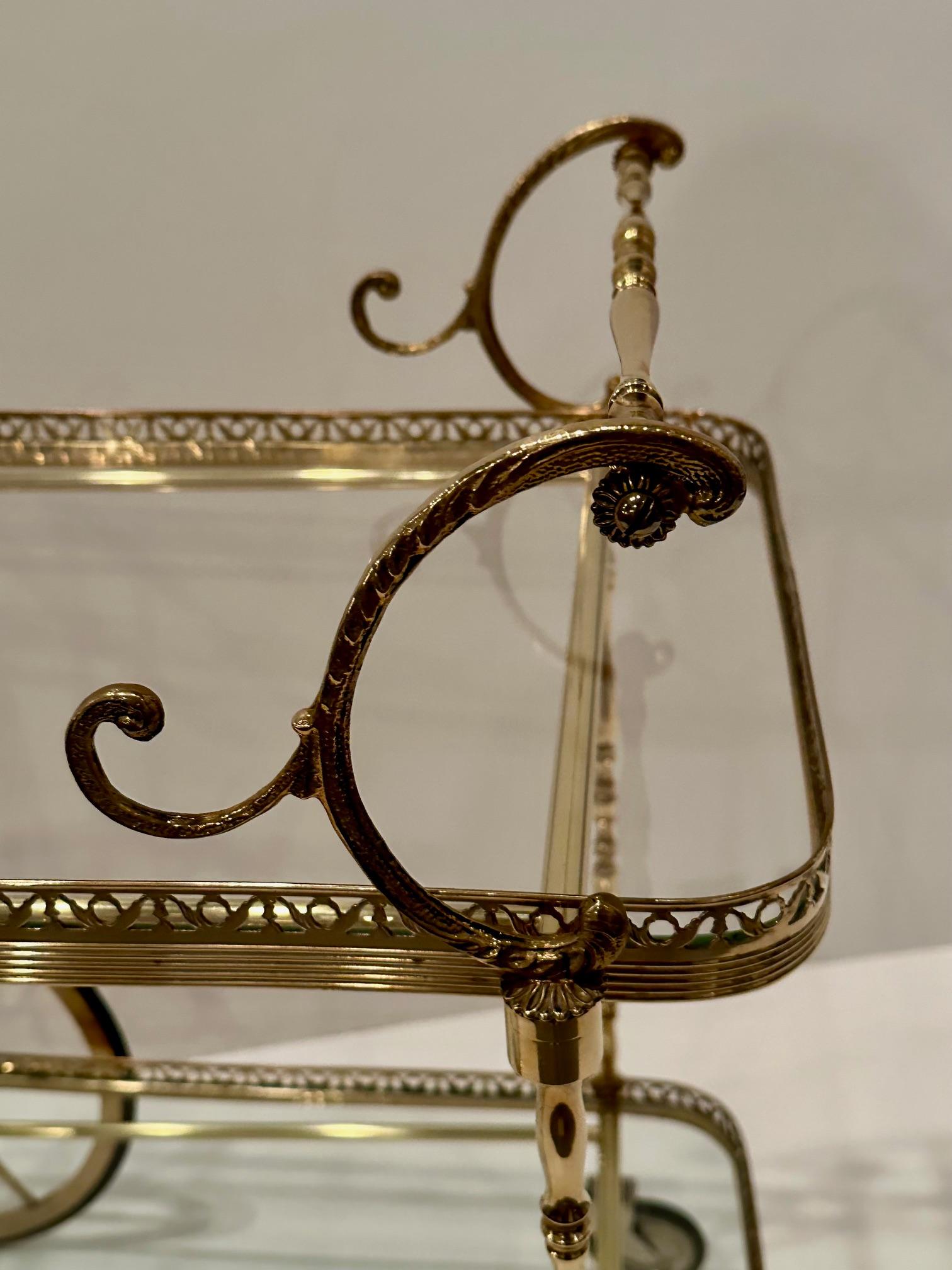 Elegant Rococo French Brass & Glass Bar Cart 4