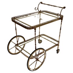 Elegant Rococo French Brass & Glass Bar Cart