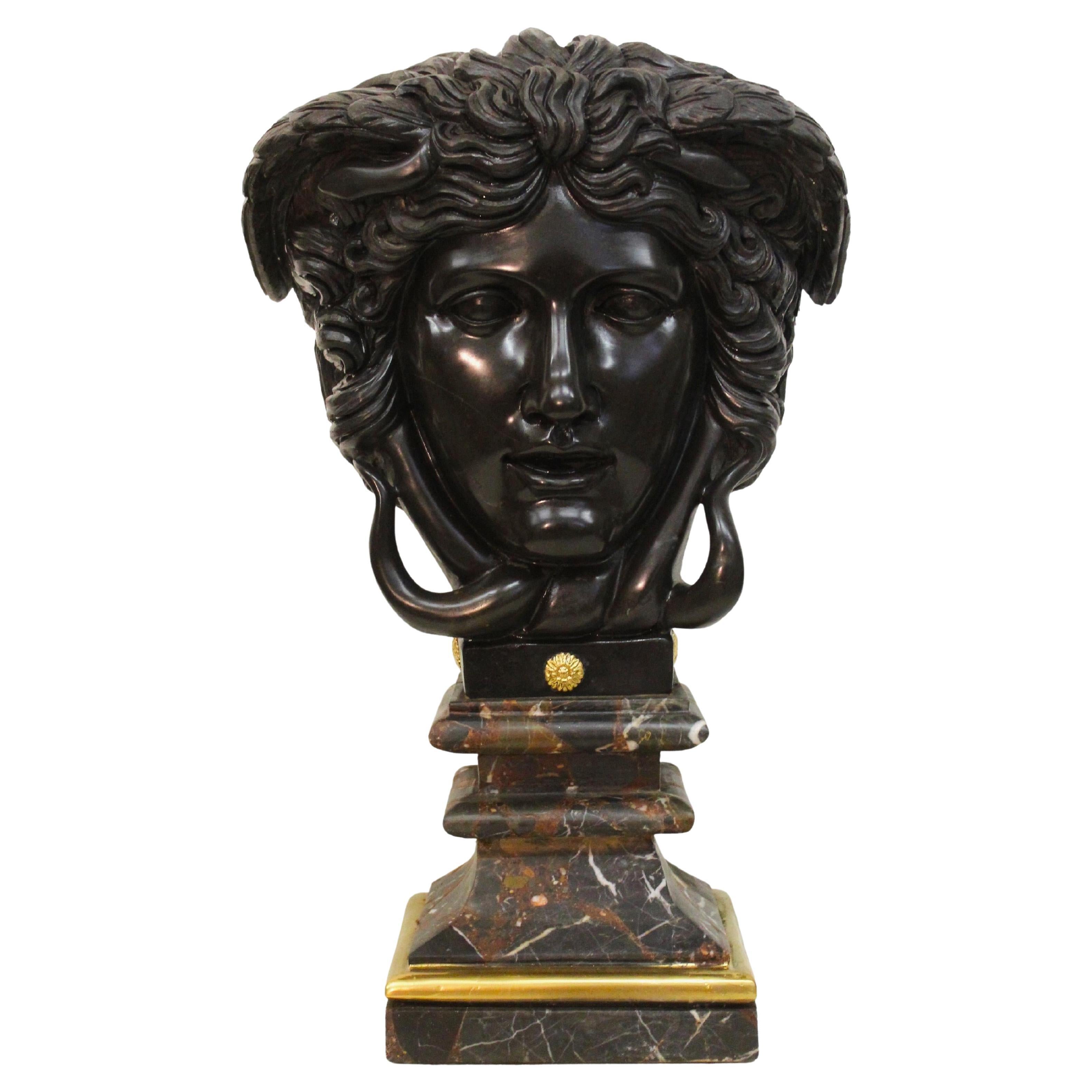 Elegant Rondanini Medusa in Black Marble with Gilt Decorations, 20th Century For Sale