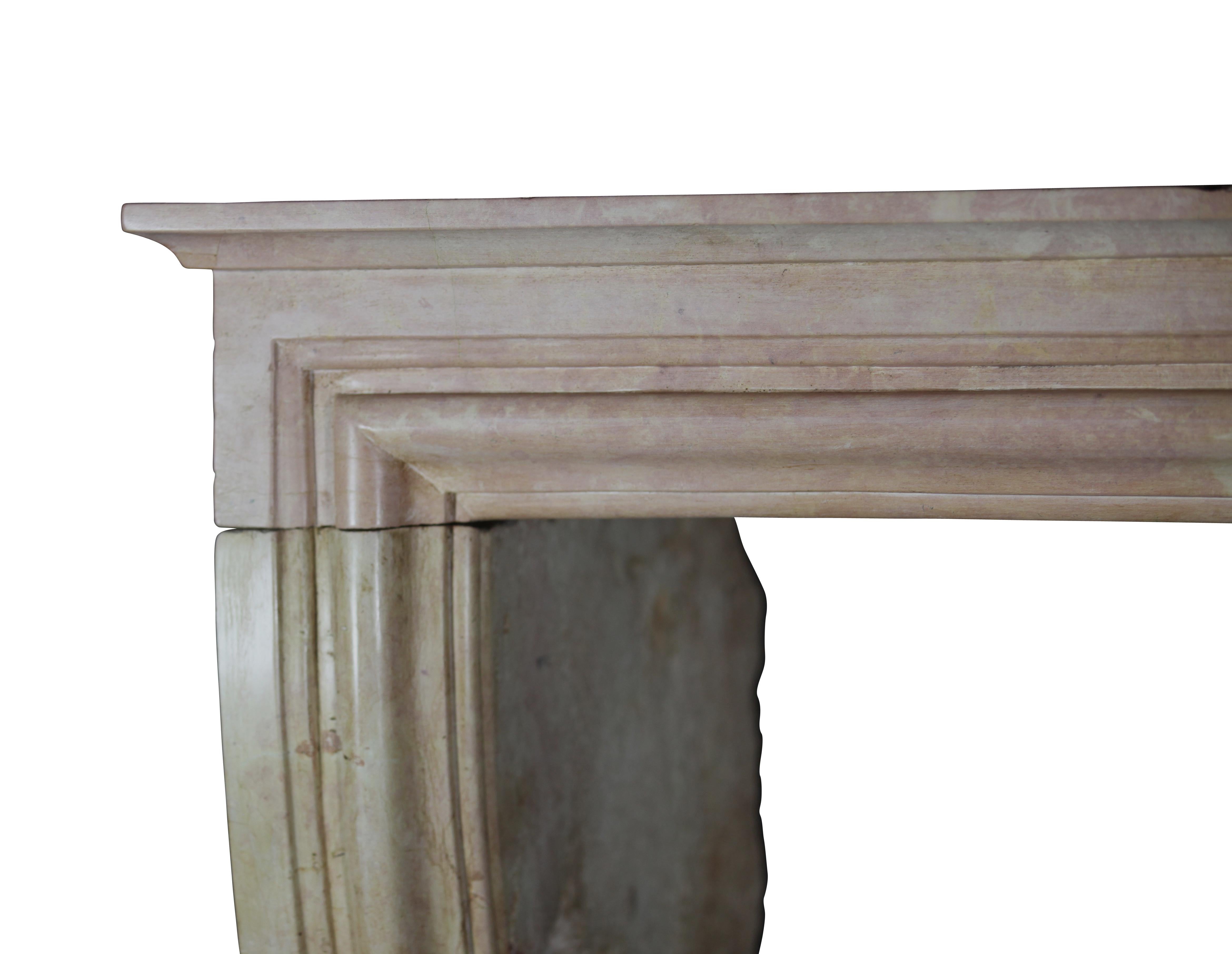 Hand-Carved Elegant Rose Liseron Stone Fireplace for French Style Timeless Chique Interiors For Sale