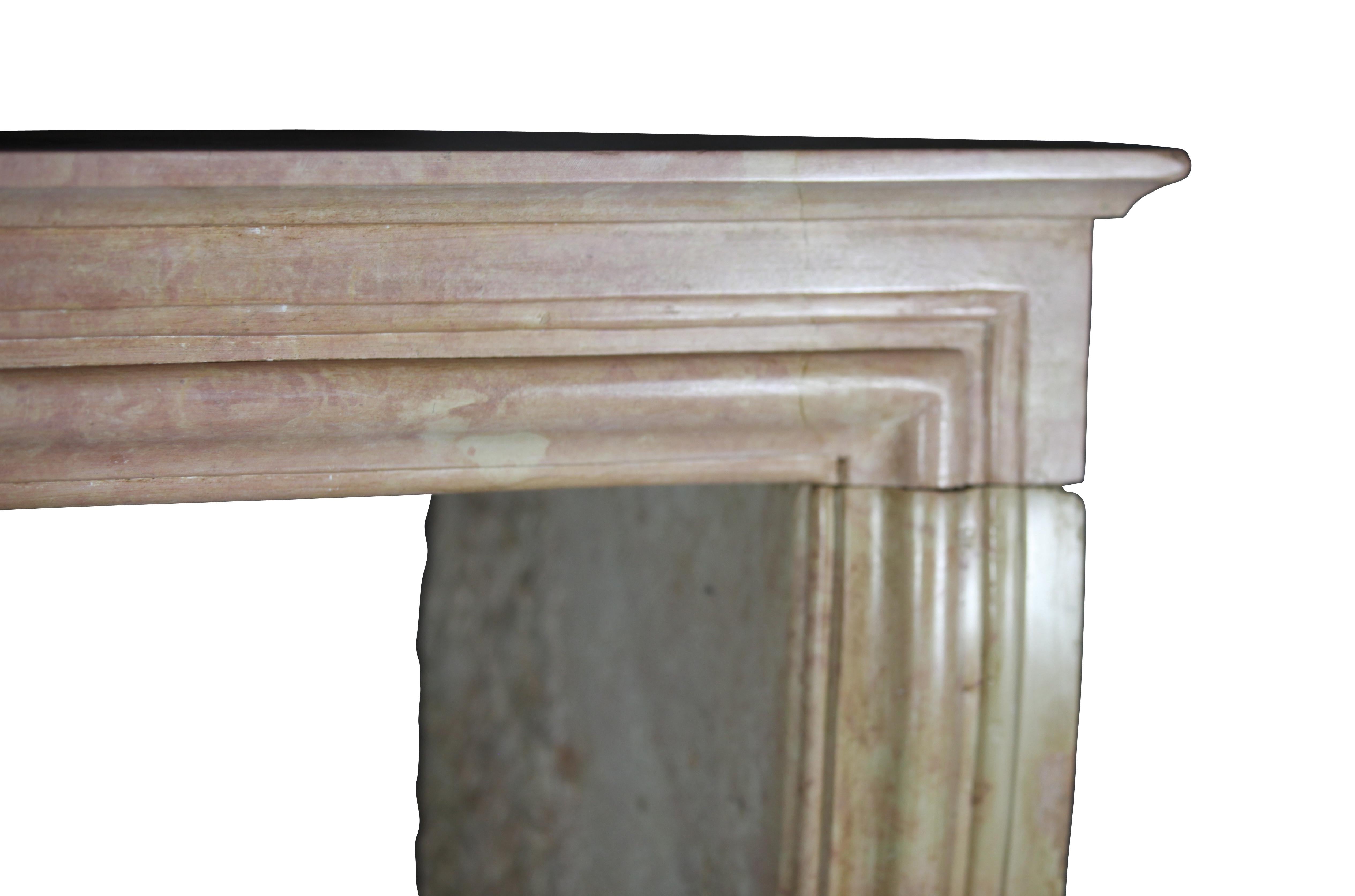 19th Century Elegant Rose Liseron Stone Fireplace for French Style Timeless Chique Interiors For Sale