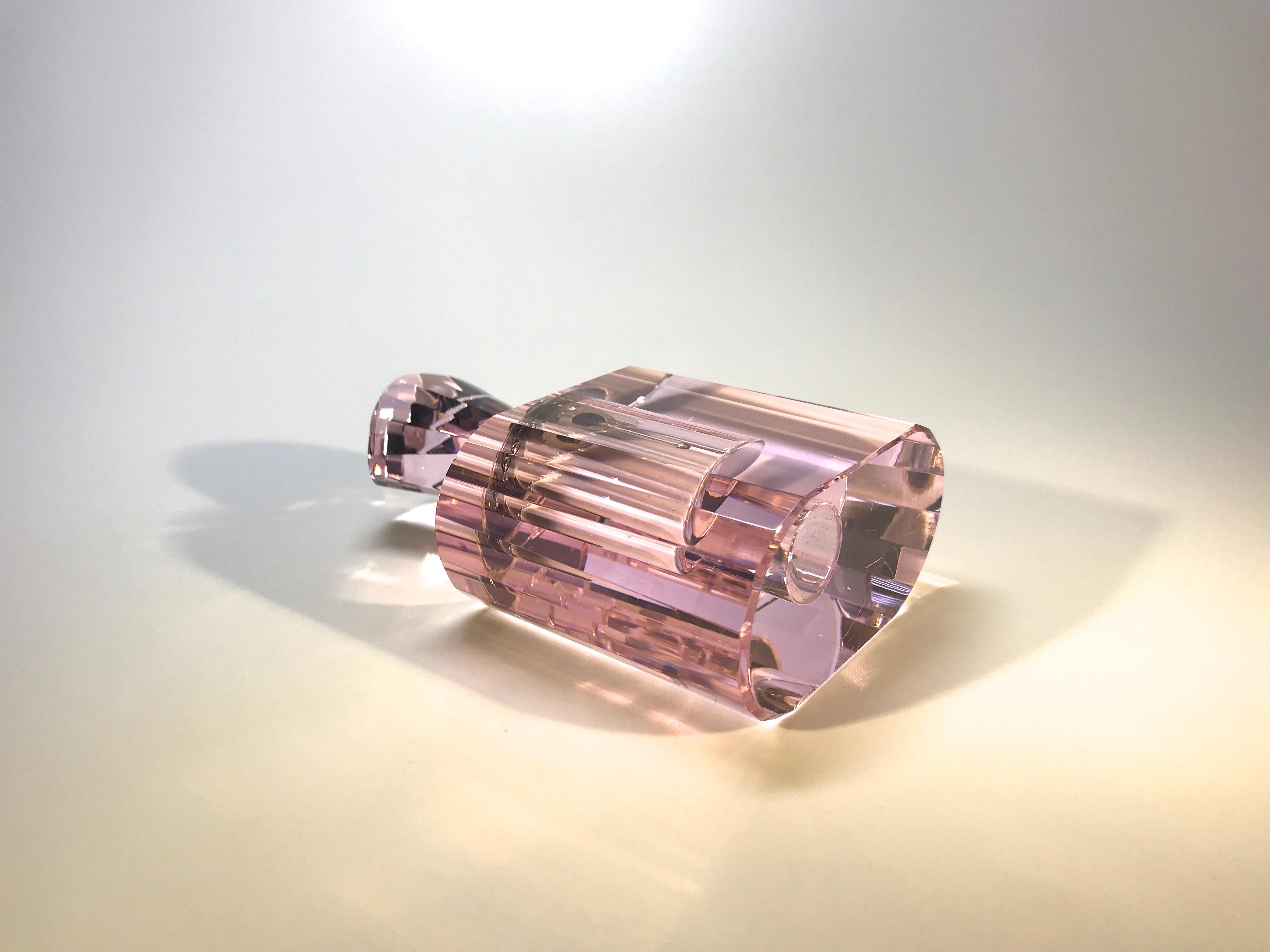 20th Century Elegant Rose Pink Crystal Vintage Faceted Glass Perfume Bottle Flacon