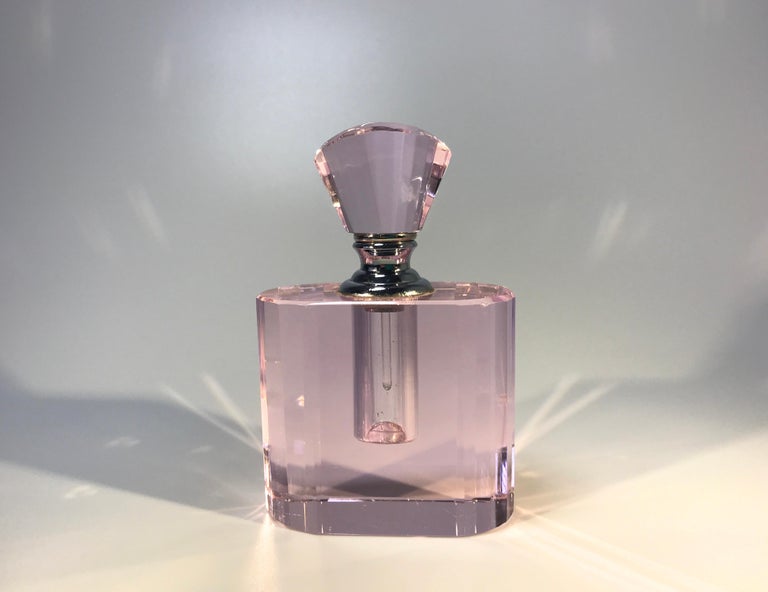 Elegant Rose Pink Crystal Vintage Faceted Glass Perfume Bottle Flacon