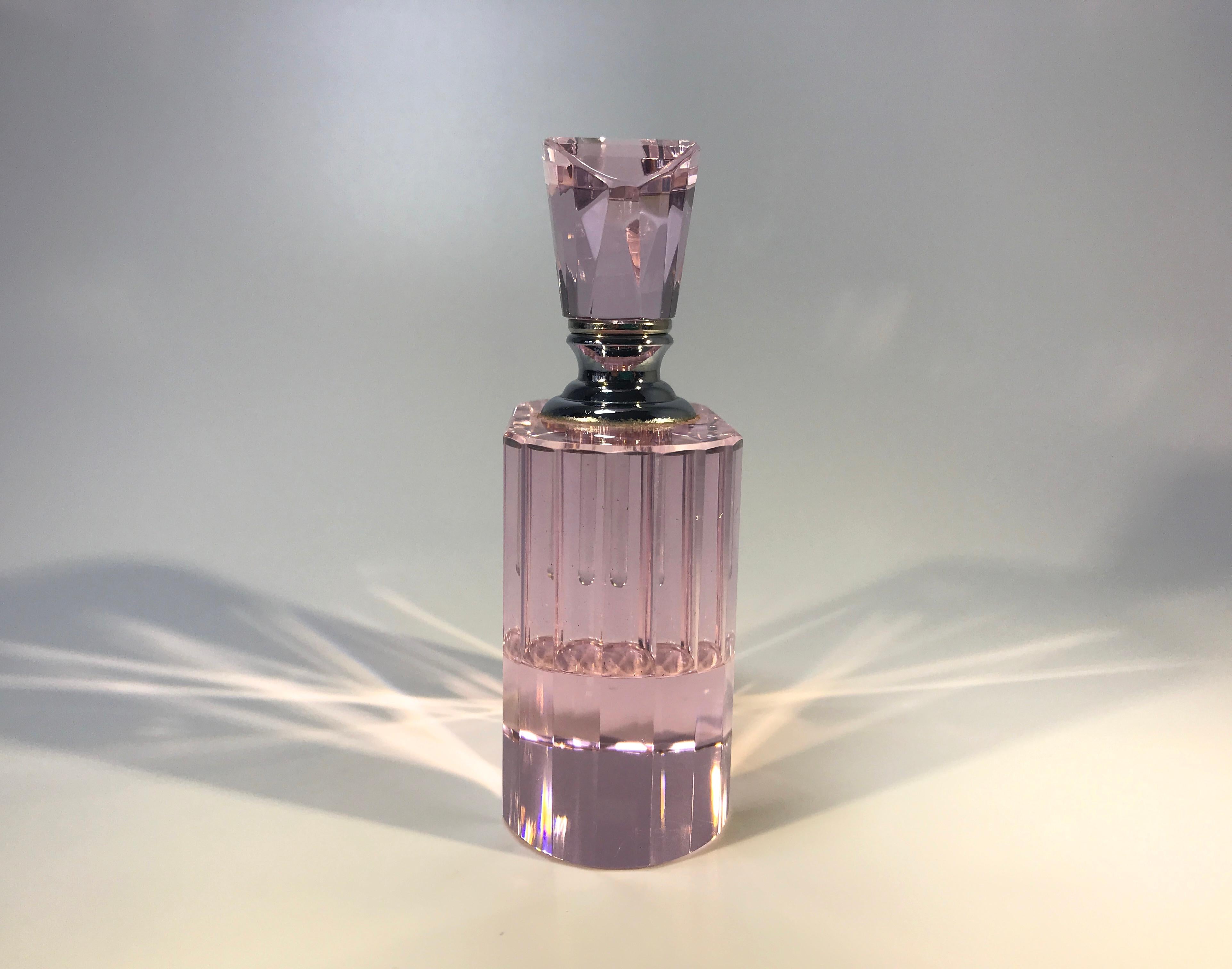Bohemian Elegant Rose Pink Crystal Vintage Faceted Glass Perfume Bottle Flacon