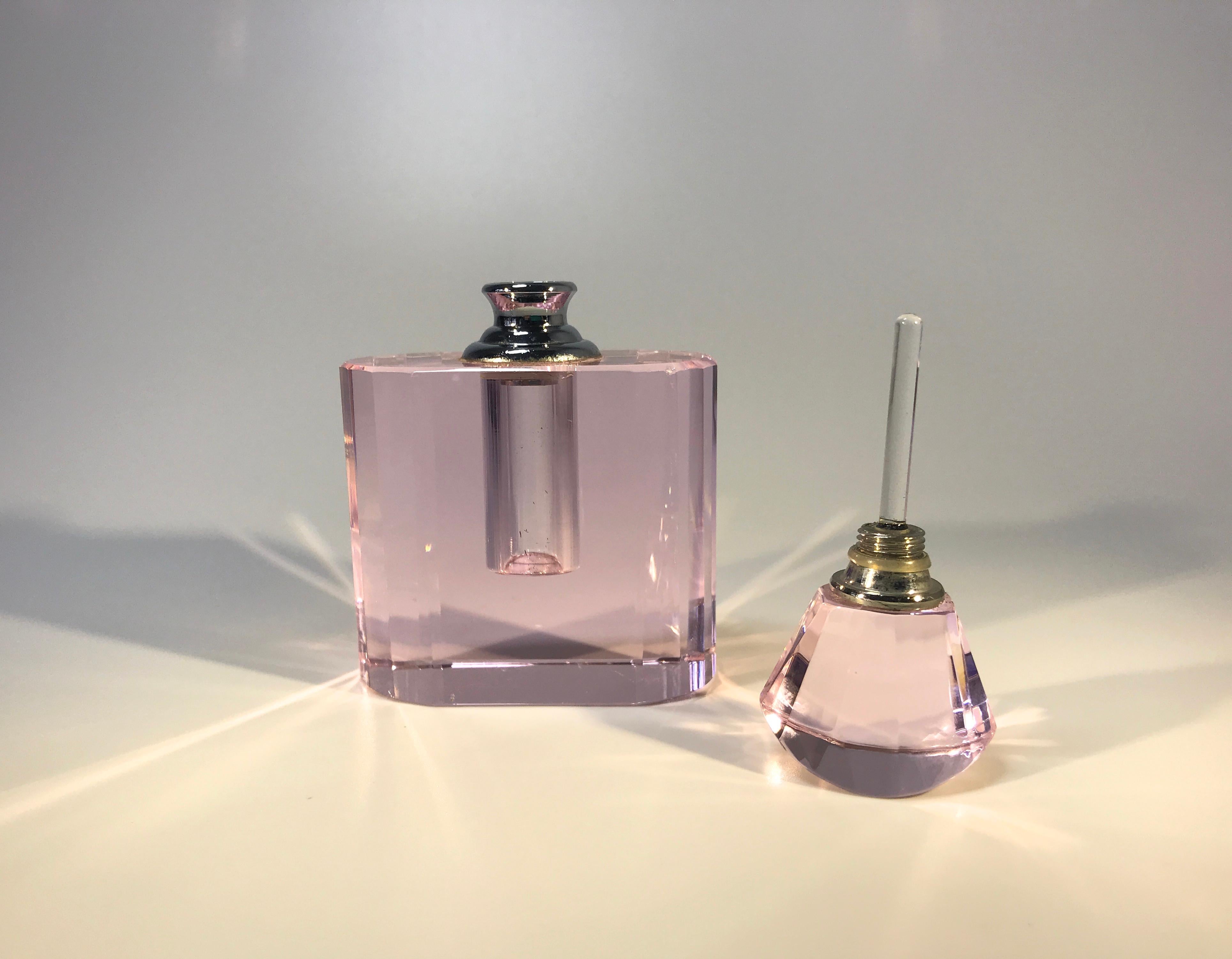 Czech Elegant Rose Pink Crystal Vintage Faceted Glass Perfume Bottle Flacon