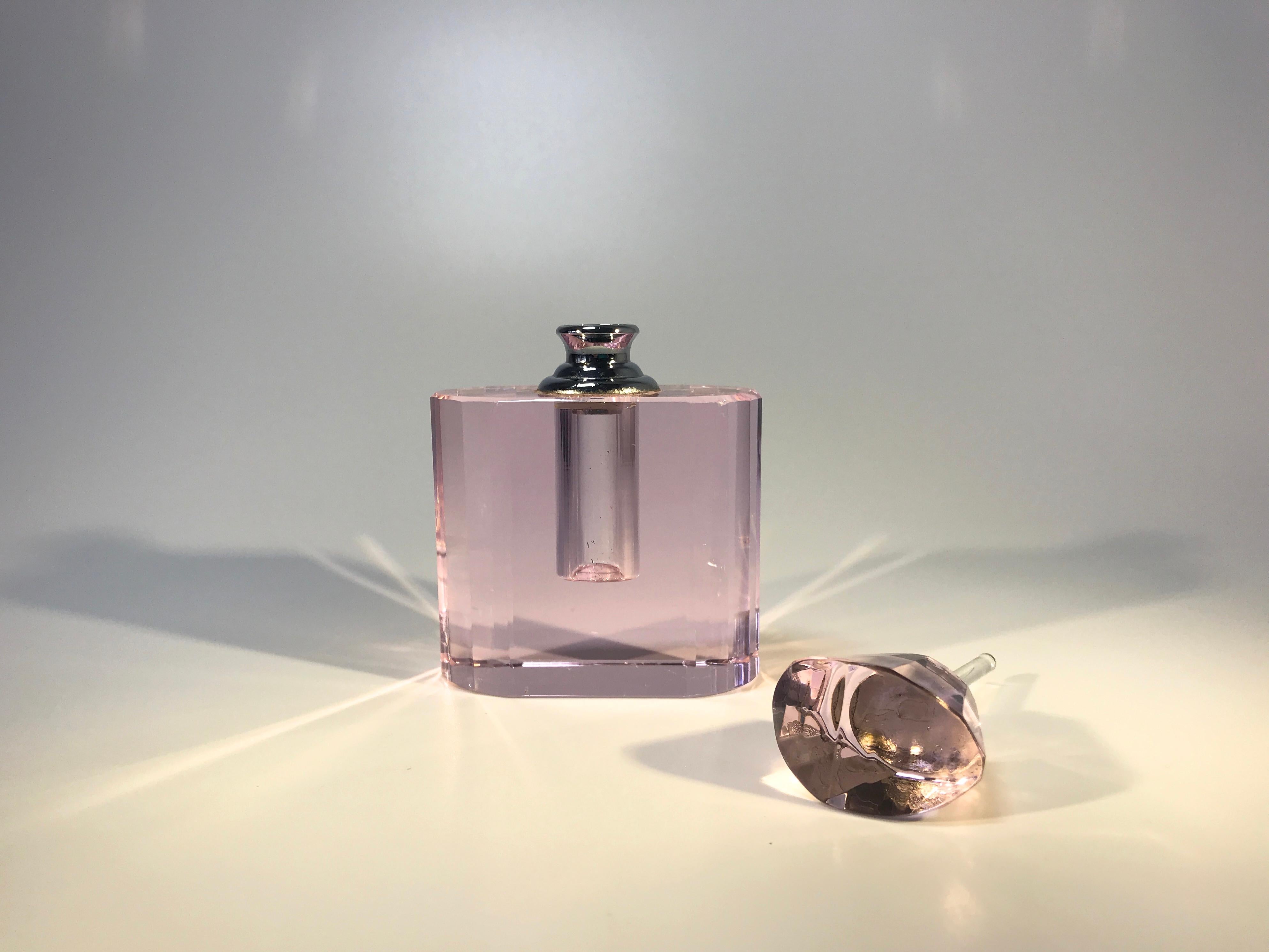 Polished Elegant Rose Pink Crystal Vintage Faceted Glass Perfume Bottle Flacon