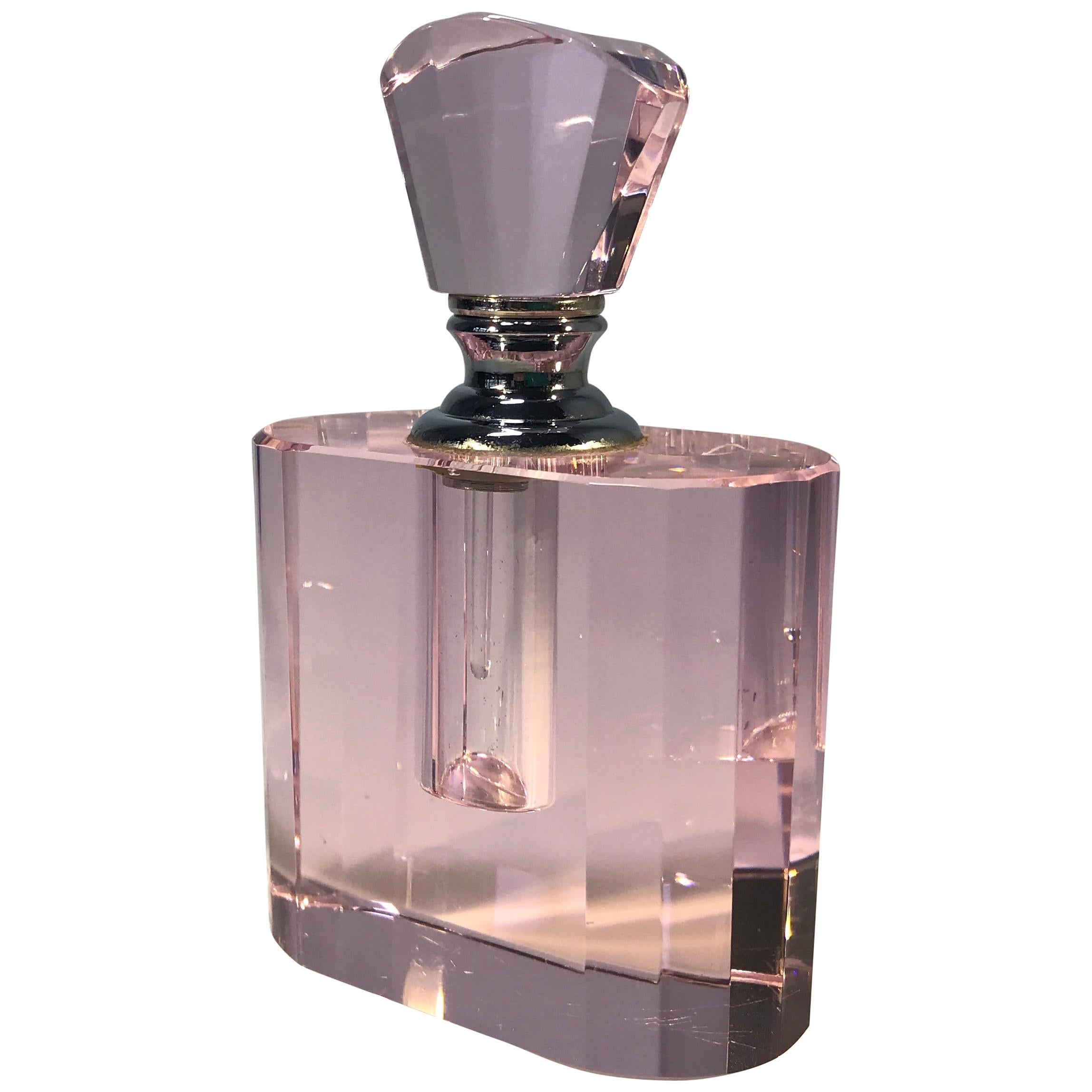 Elegant Rose Pink Crystal Vintage Faceted Glass Perfume Bottle Flacon
