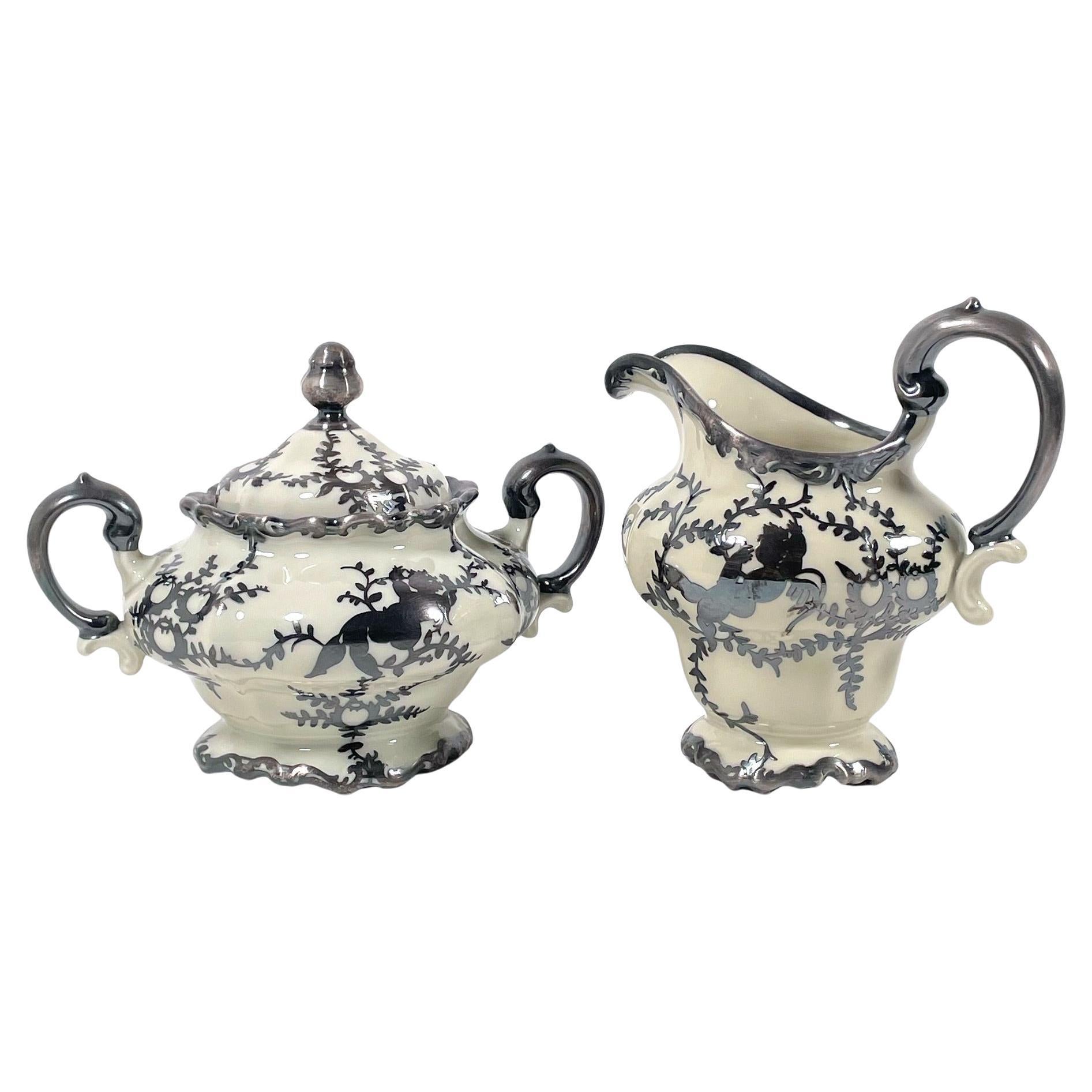Elegant Rosenthal Pompadour Sugar Bowl and Milk Jug, 1940s