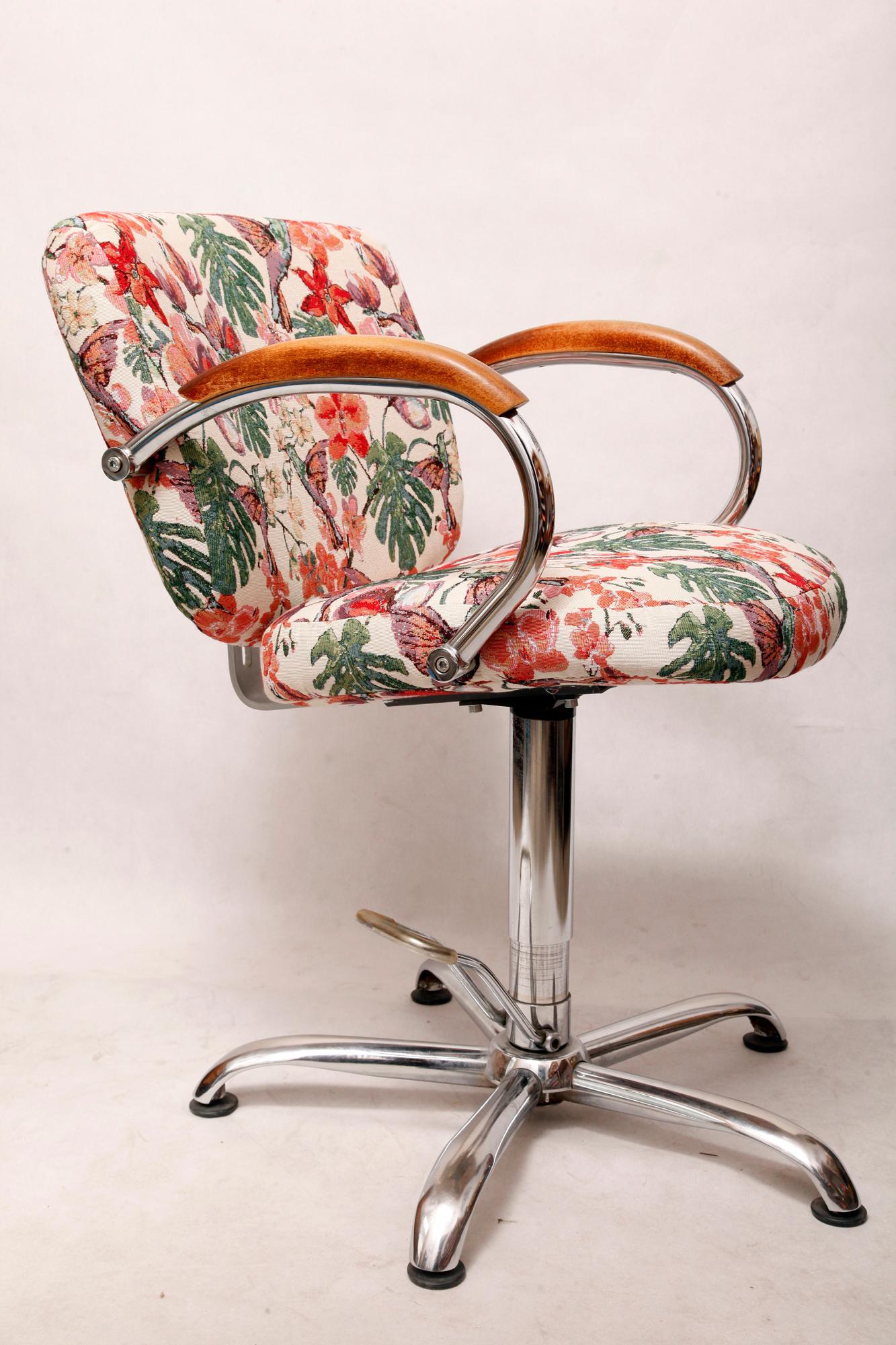 Art Deco Elegant, Rotating Hairdressing Chair in Colored Upholstery, Germany, 1980s For Sale
