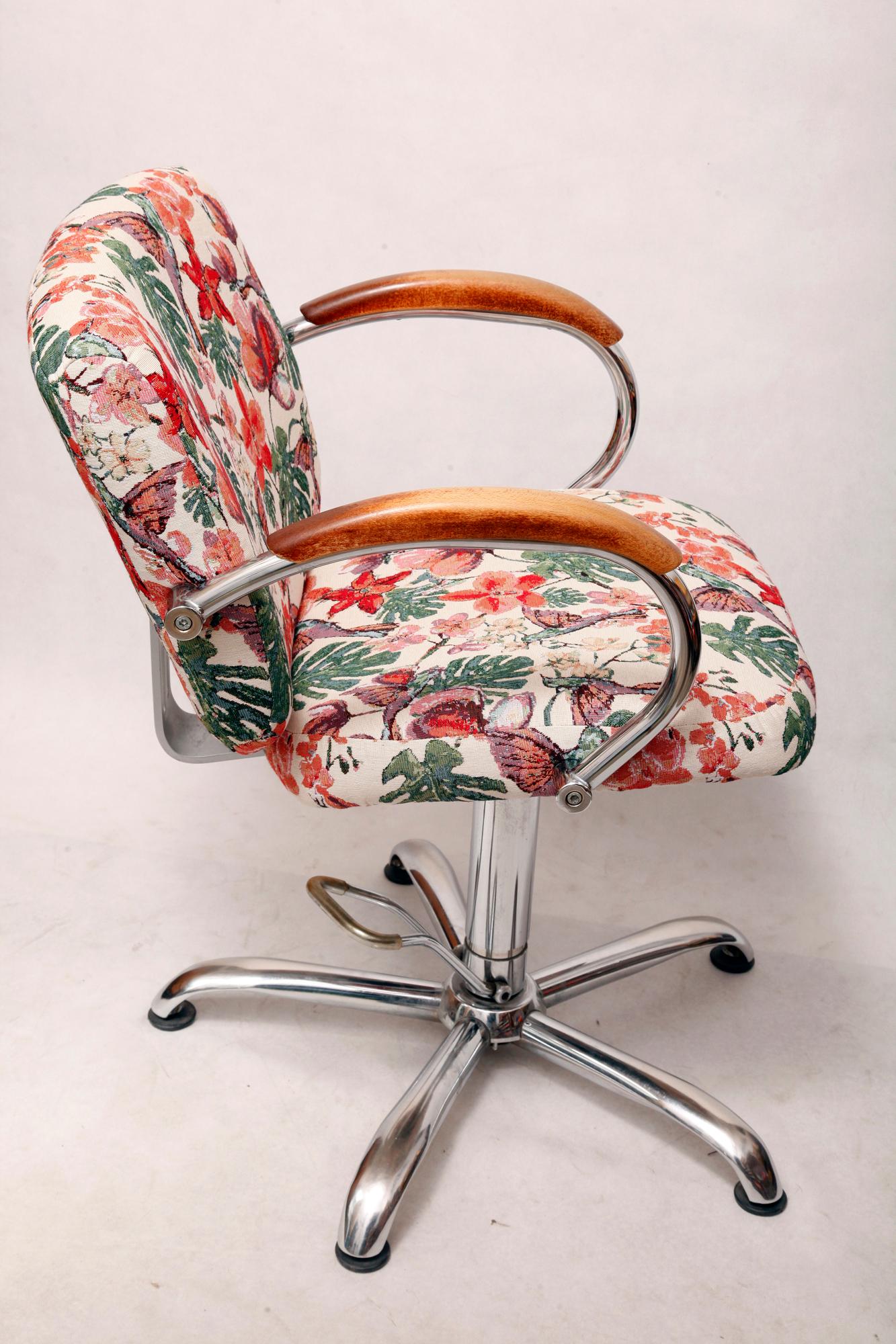 Fabric Elegant, Rotating Hairdressing Chair in Colored Upholstery, Germany, 1980s For Sale