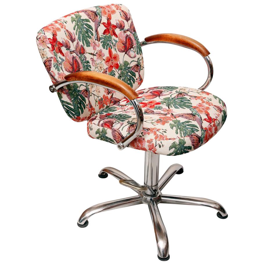 Elegant, Rotating Hairdressing Chair in Colored Upholstery, Germany, 1980s For Sale
