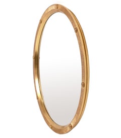 Elegante specchio rotondo in oro 23 carati con doratura ad acqua del diametro di 35,75 pollici Regency Revival