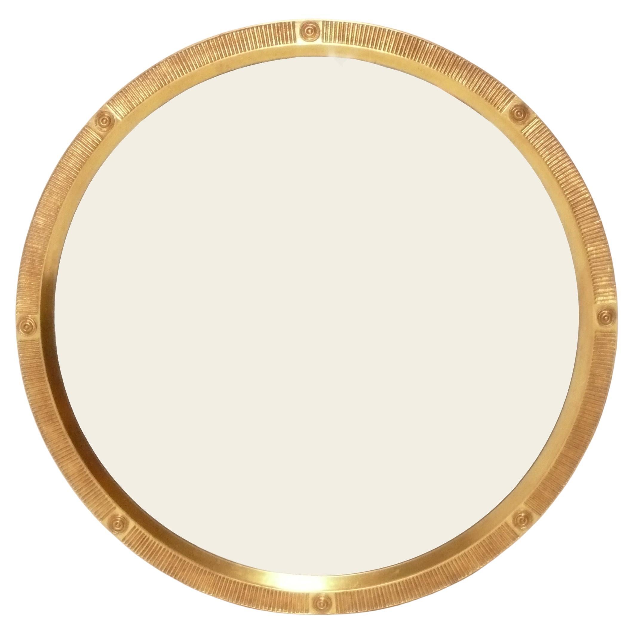 Elegant miroir rond doré à l'eau 23 carats 35,75" de diamètre Regency Revival en vente
