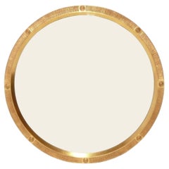 Elegant miroir rond doré à l'eau 23 carats 35,75" de diamètre Regency Revival
