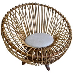 Elegante butaca redonda de bambú al estilo de Franco Albini, Italia, años 50