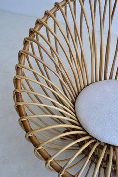 Elegant Round Bamboo Lounge Chair in Style of Franco Albini, Italy, 1950s