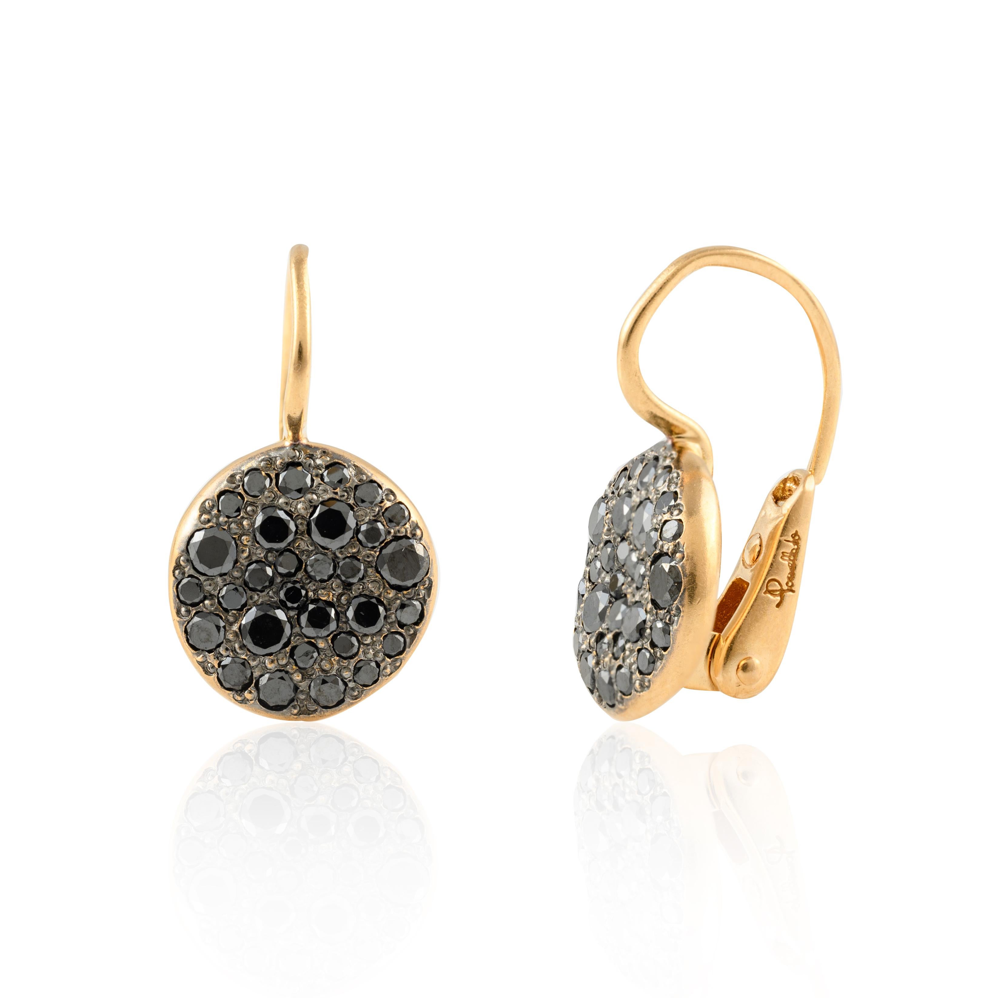 Art Deco Black Diamond Cluster Earrings in 18k Solid Yellow Gold For Sale