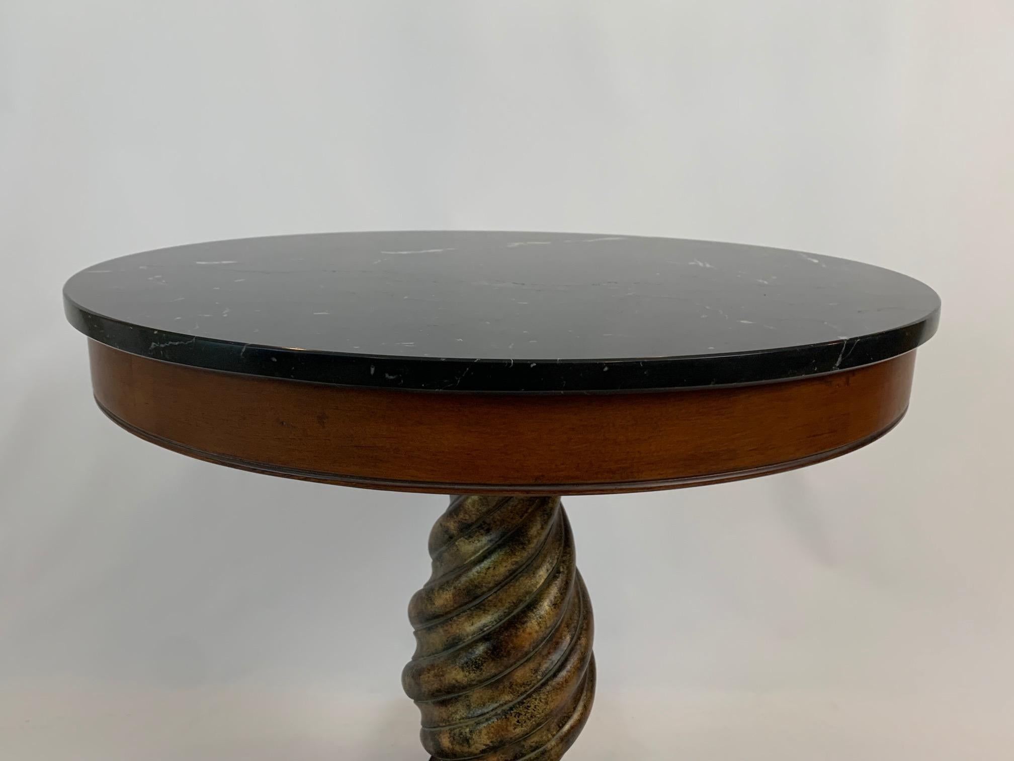 Elegant Round Black Marble Top & Fruitwood Side Table 1
