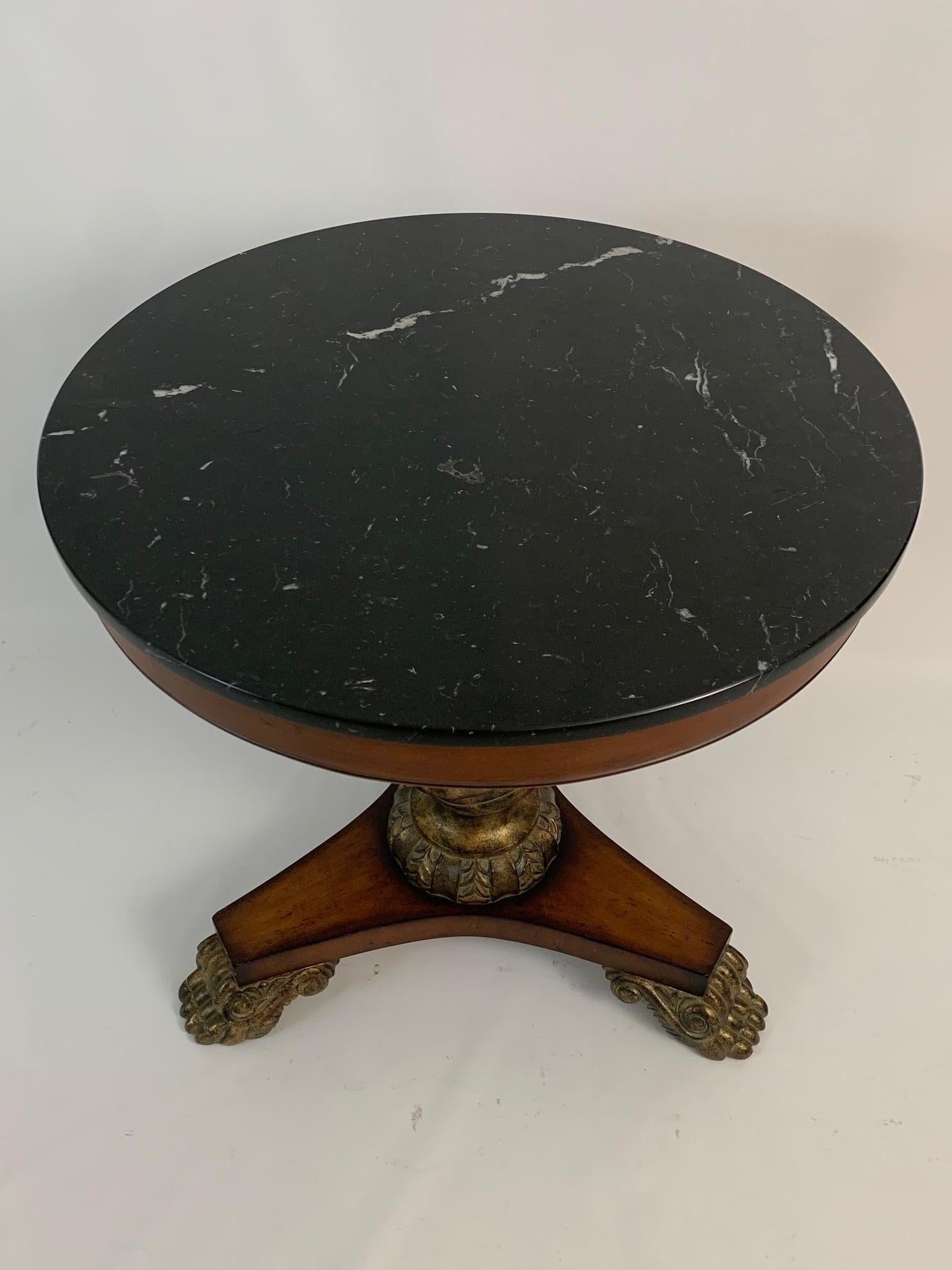 Elegant Round Black Marble Top & Fruitwood Side Table 2