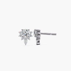 Elegant Round Cluster Natural Diamond Stud Earrings, 14k Solid Gold, SI GH