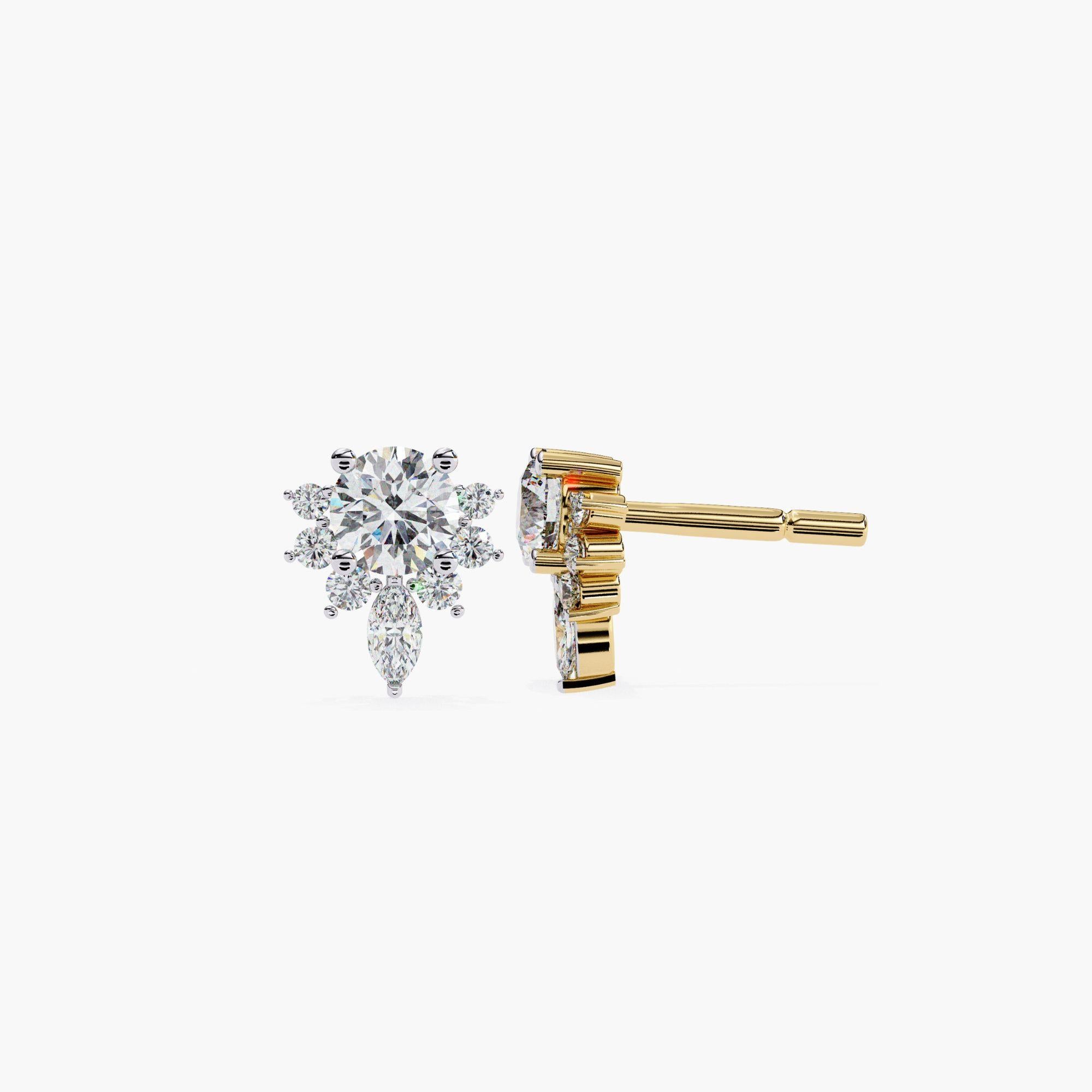Elegantes pendientes de diamantes naturales redondos en racimo, oro macizo de 14k, SI GH en Nuevo estado para la venta en New York, NY