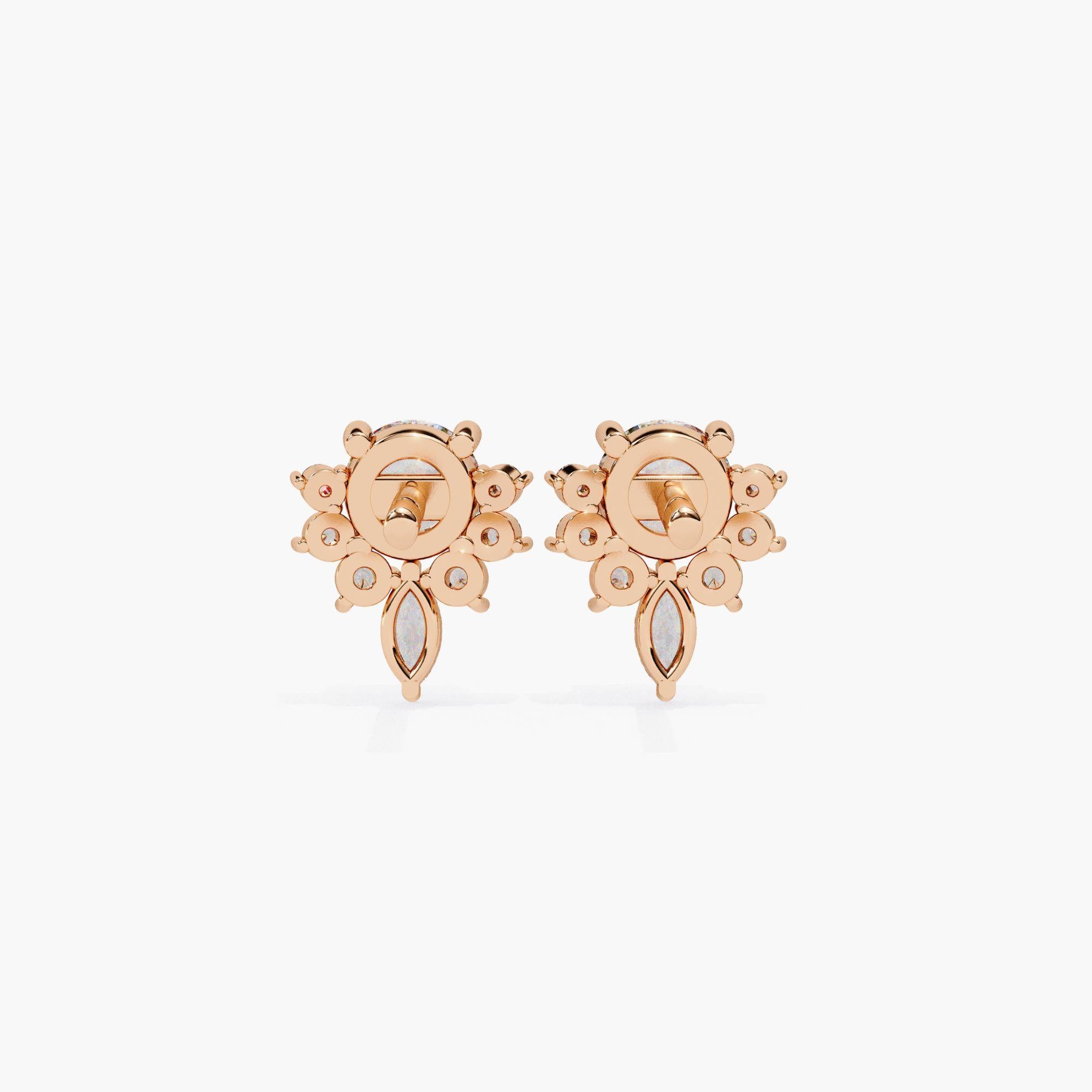 Elegantes pendientes de diamantes naturales redondos en racimo, oro macizo de 14k, SI GH en venta 3
