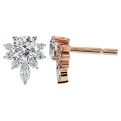Elegant Round Cluster Natural Diamond Stud Earrings, 14k Solid Gold, SI GH