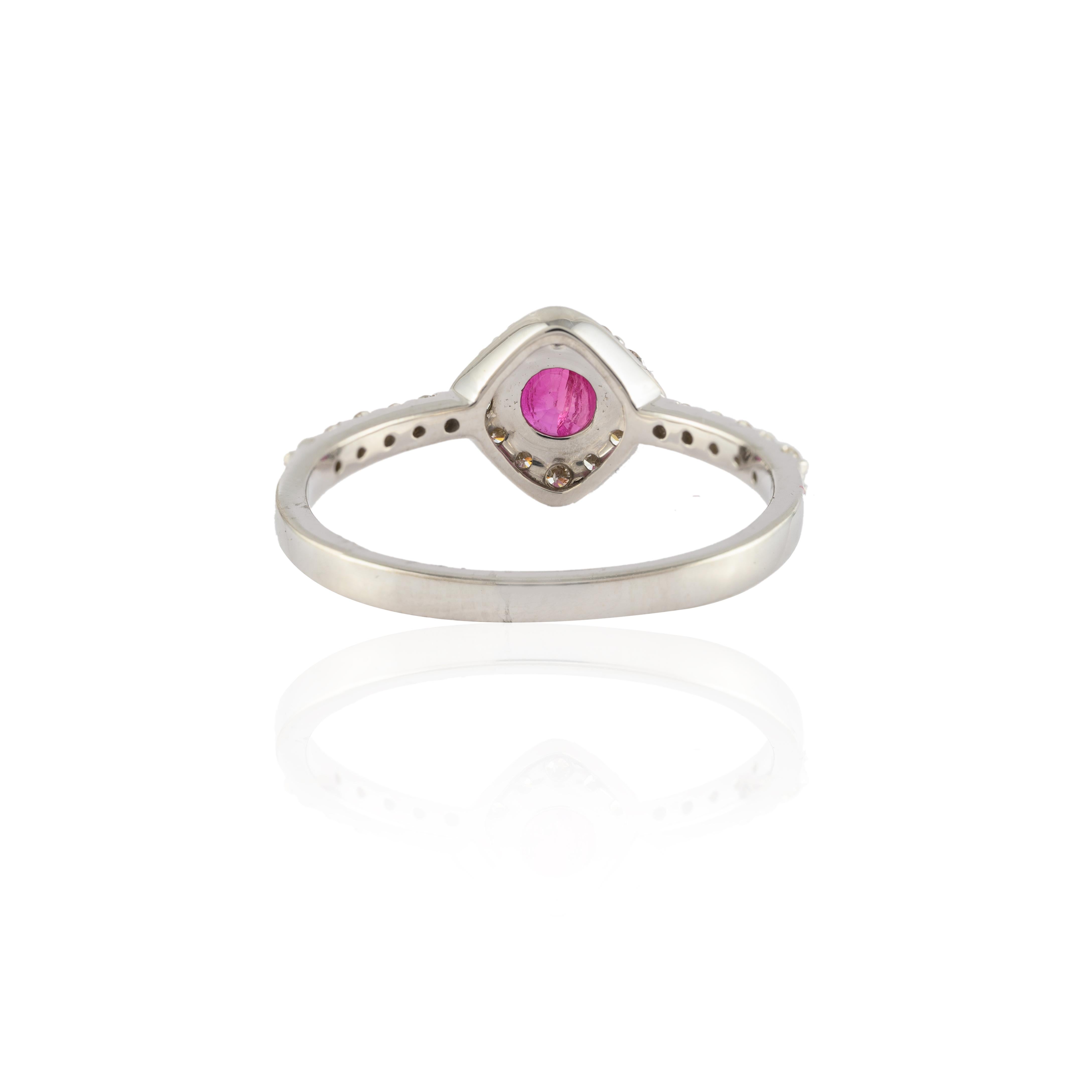 For Sale:  Elegant Round Cut Ruby Ring and Halo Diamond Studded in 14k Solid White Gold 2