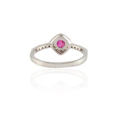 Elegant Round Cut Ruby Ring and Halo Diamond Studded in 14k Solid White Gold