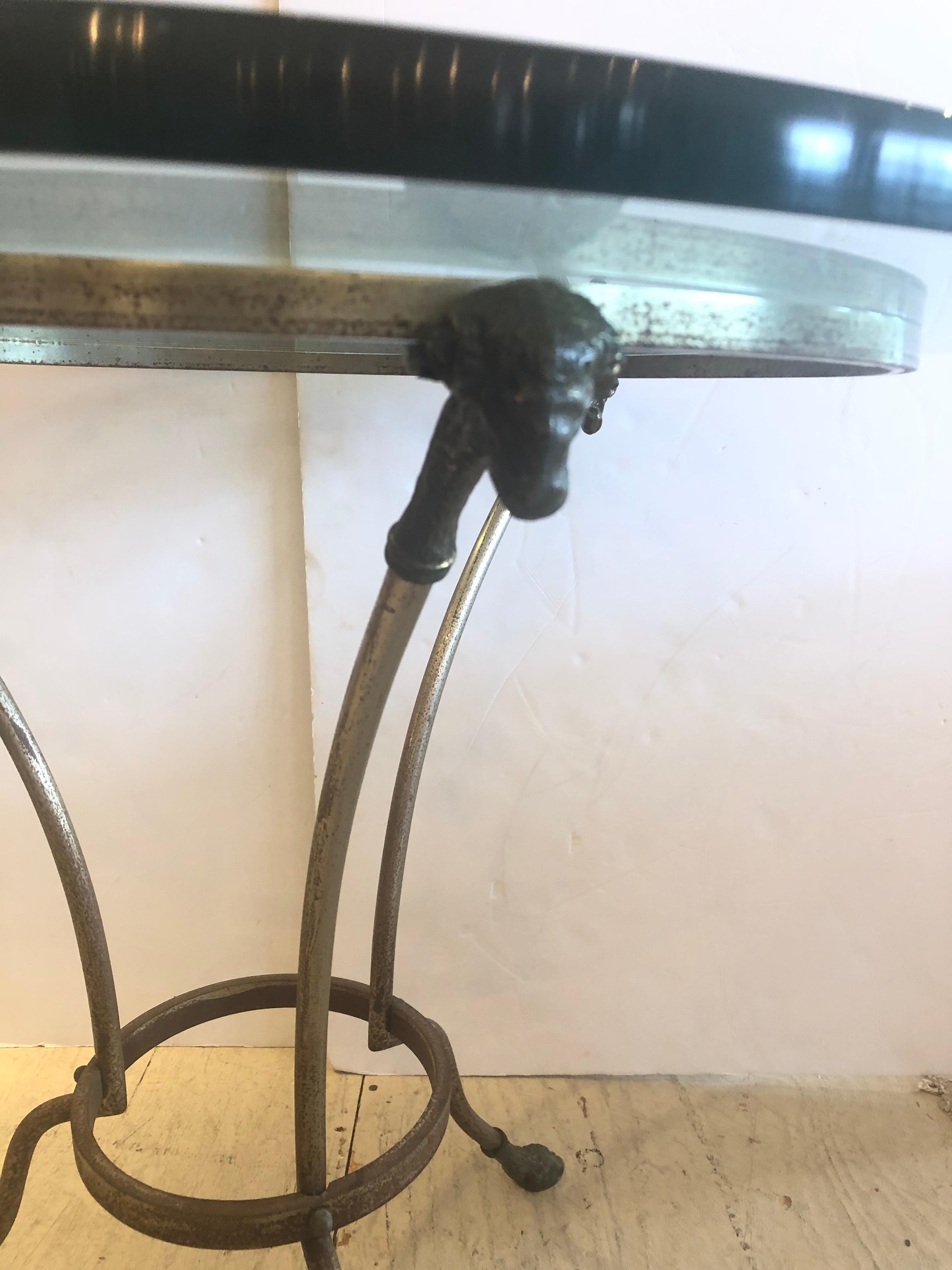 Elegant Round Maison Jansen French Steel and Bronze Side Table End Table In Good Condition In Hopewell, NJ