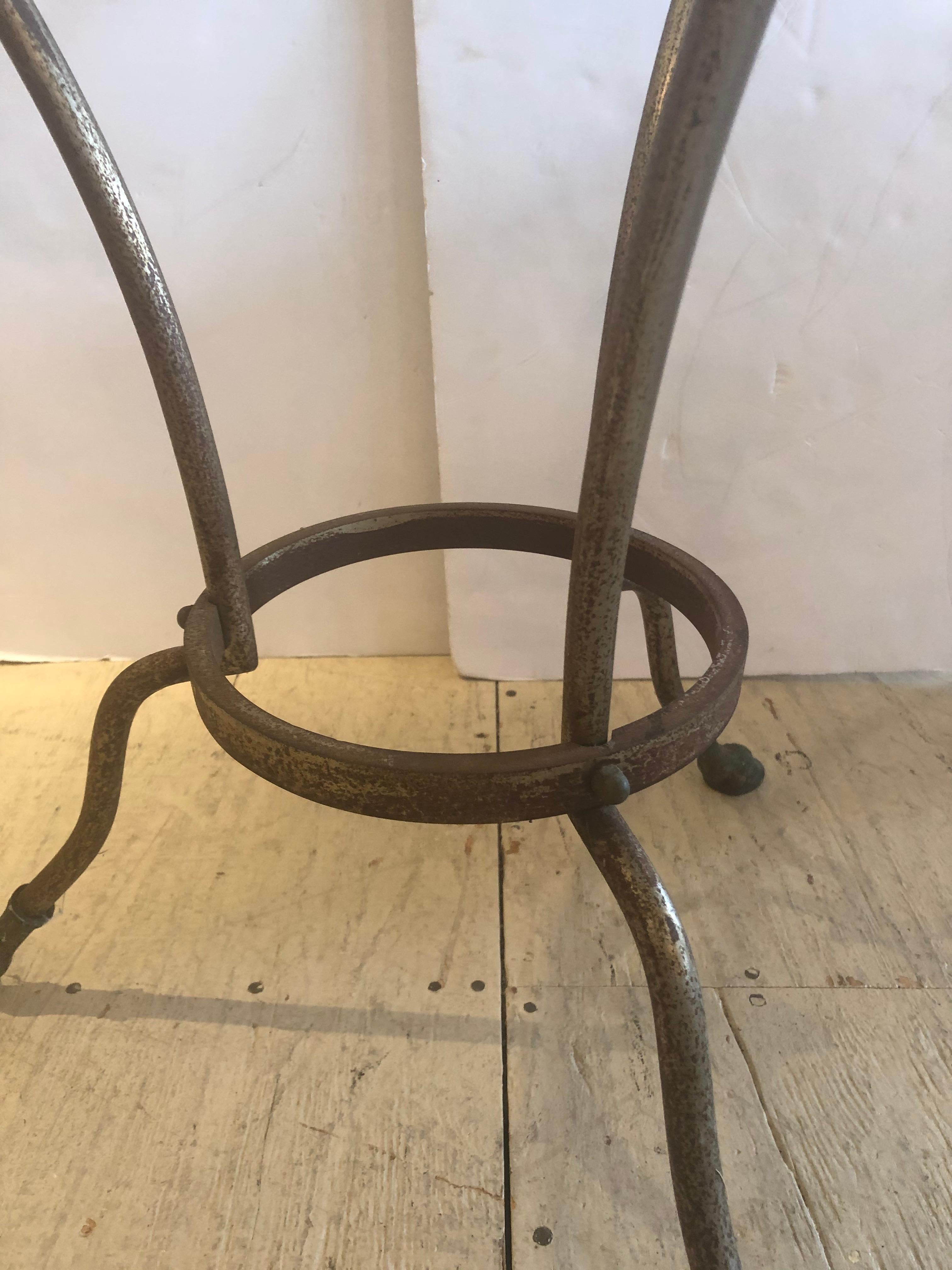 Mid-20th Century Elegant Round Maison Jansen French Steel and Bronze Side Table End Table