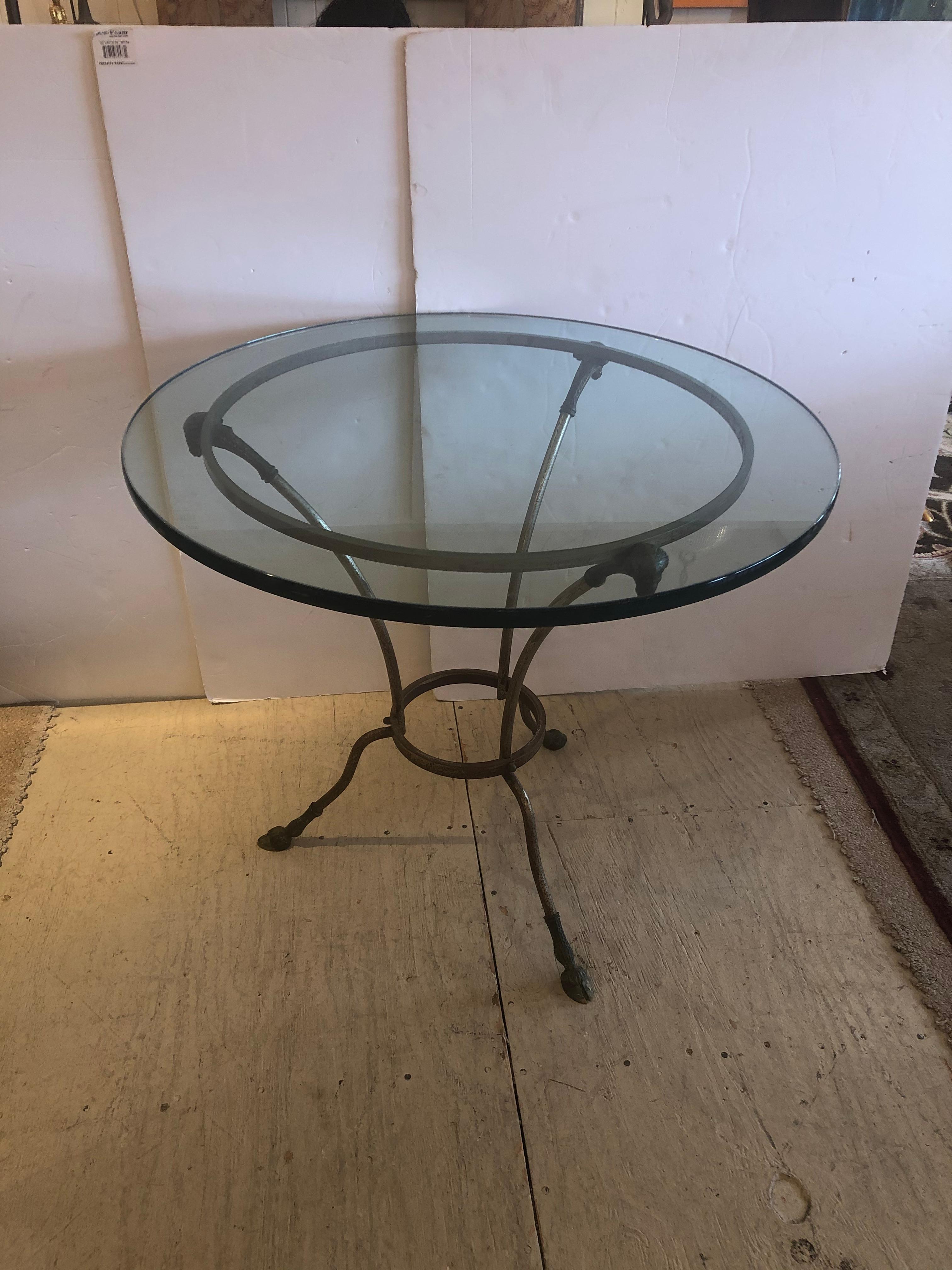 Brass Elegant Round Maison Jansen French Steel and Bronze Side Table End Table
